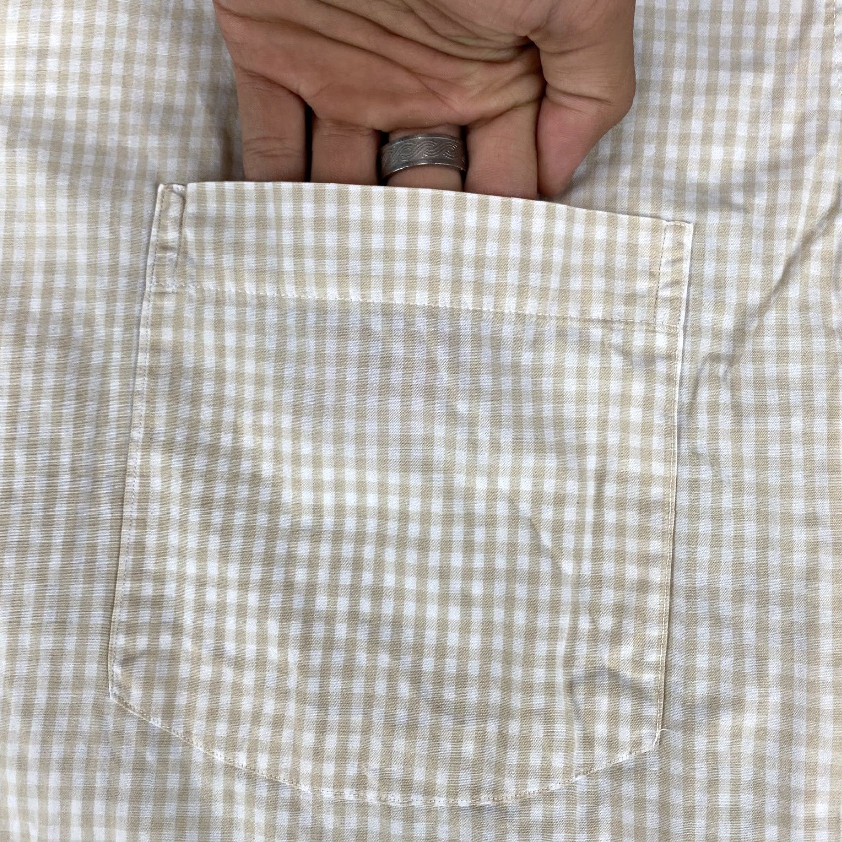 Vintage VINTAGE Bullock & Jones Shirt Mens Large Beige Gingham Check Button Down Long Sleeve USA Size US L / EU 52-54 / 3 - 3 Thumbnail