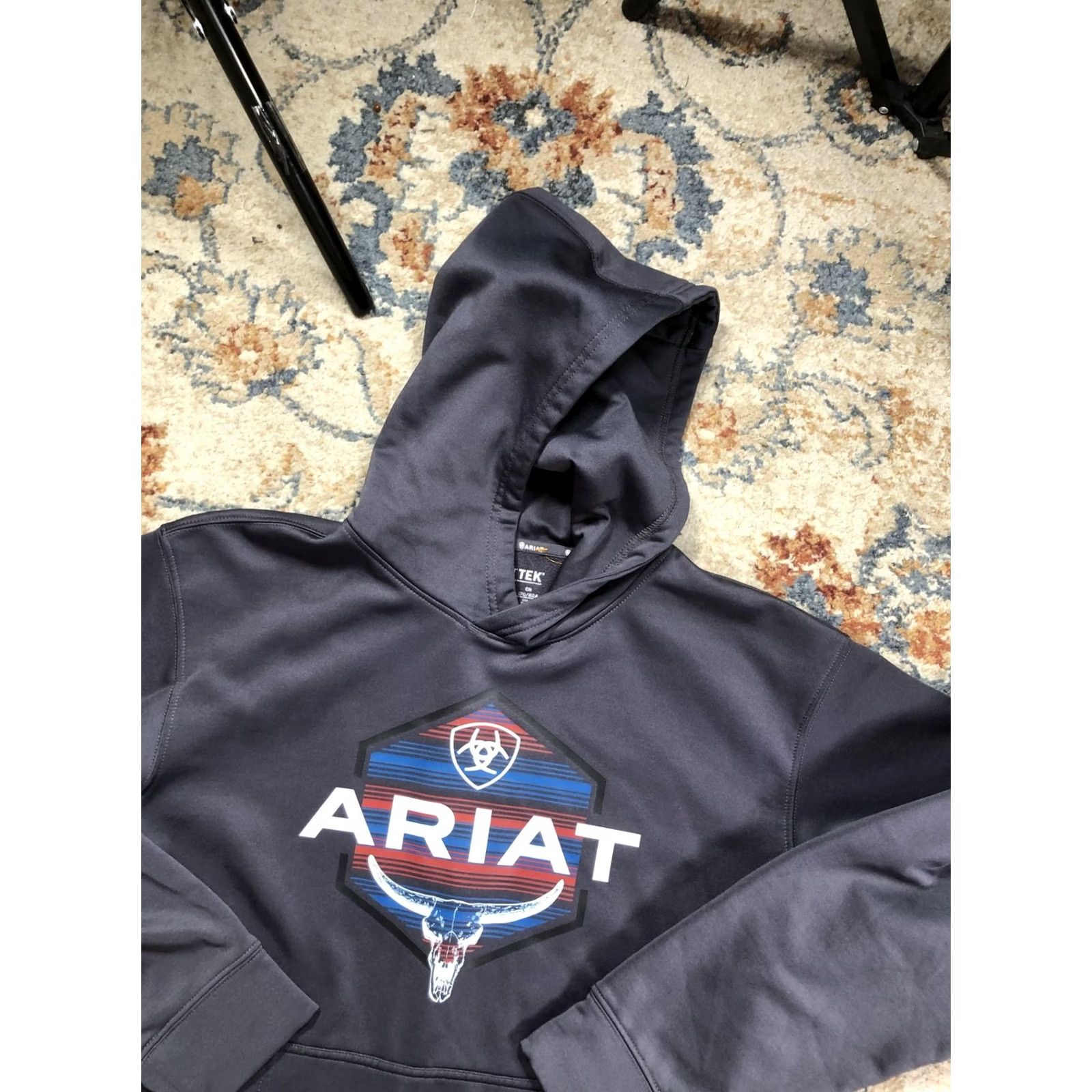Ariat Ariat Hoodie Mens Small Gray Fleece Pullover Graphic Print Western Bull Skull Logo Kangaroo Pocket Crew Neck Sleeve Long Size US S / EU 44-46 / 1 - 6 Thumbnail