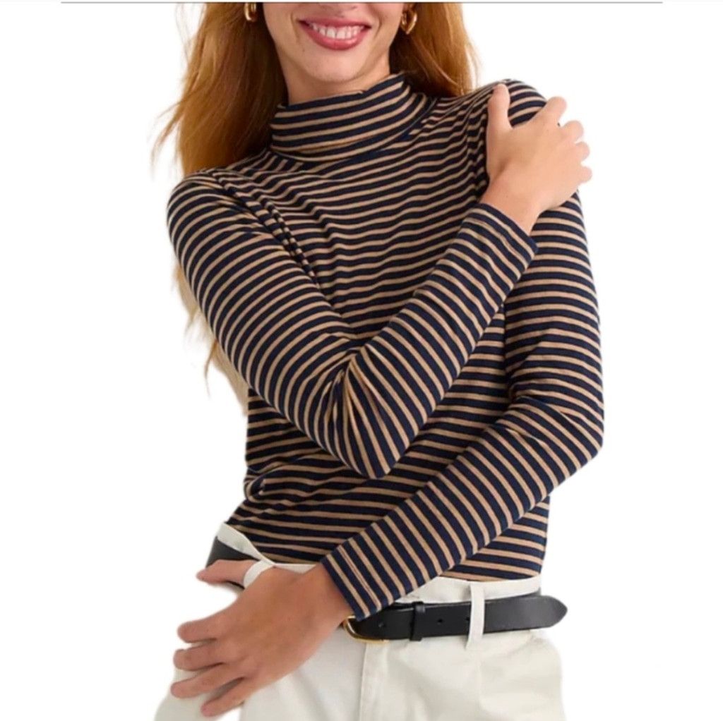 J.Crew J. Crew Navy Camel Stripe Tissue Turtleneck Size XS Size XS / US 0-2 / IT 36-38 - 1 Thumbnail