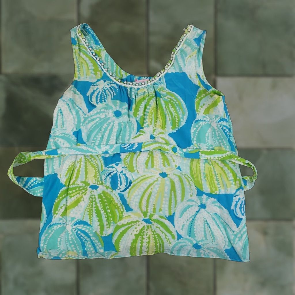 Lilly Pulitzer VINTAGE Lilly Pulitzer Tank Womens Size 8 Blue Belted Silk Geometric Size M / US 6-8 / IT 42-44 - 1 Thumbnail