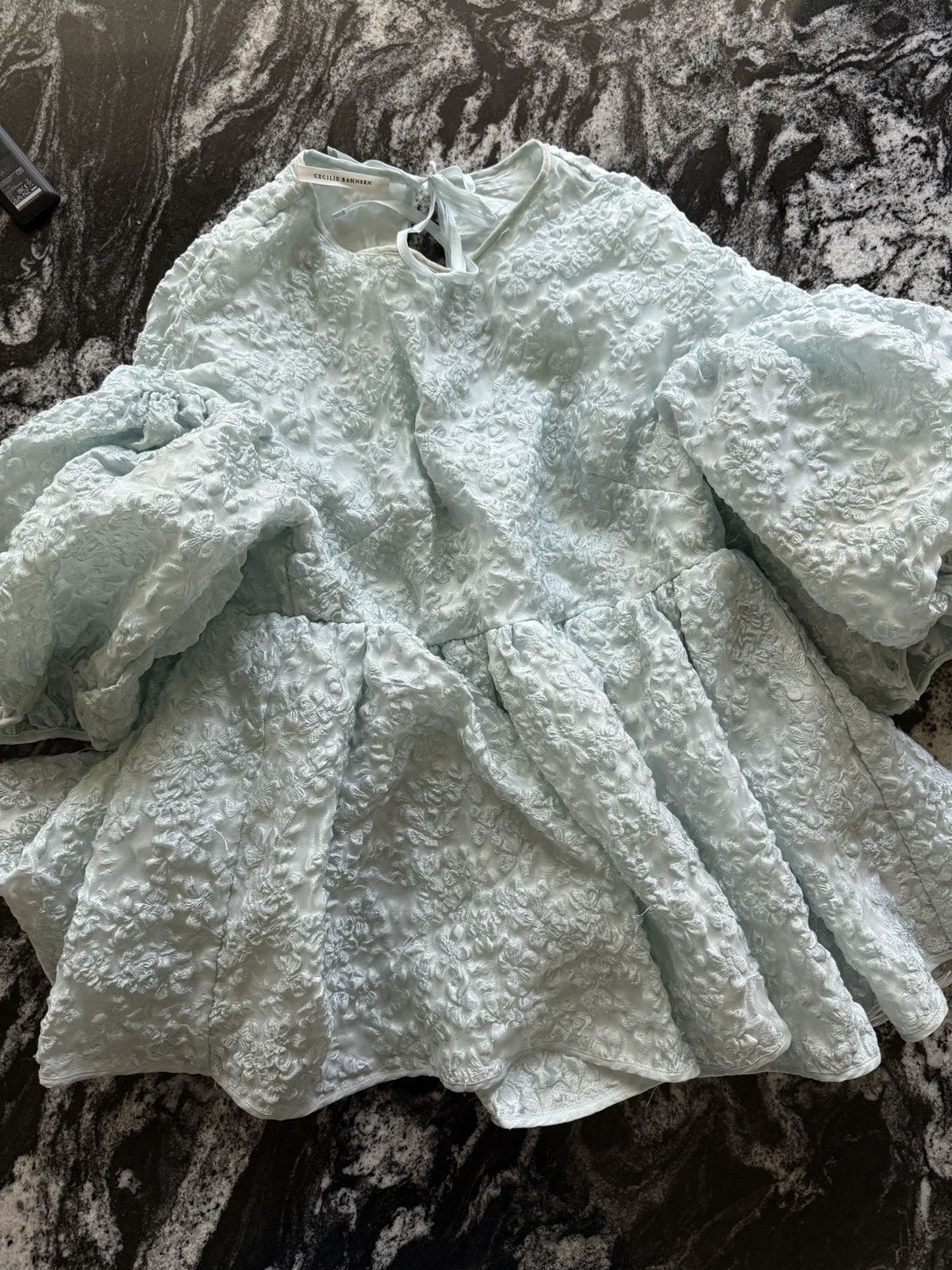 Cecilie Bahnsen Light Blue Matelassé Peplum Top Size S / US 4 / IT 40 - 3 Thumbnail