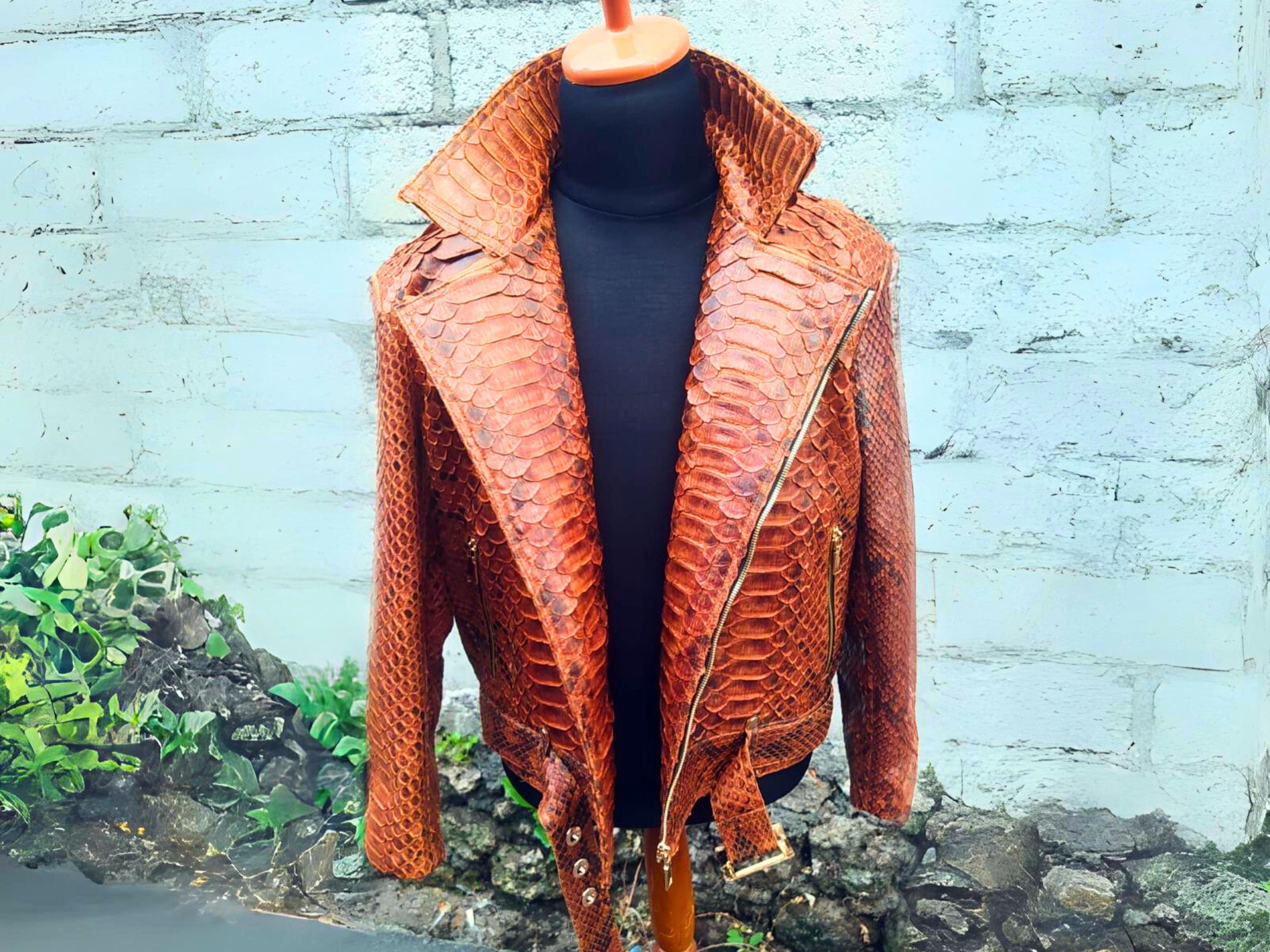 Handmade Brown Motorcycle Leather Jacket with King Scales Size US XXL / EU 58 / 5 - 3 Thumbnail