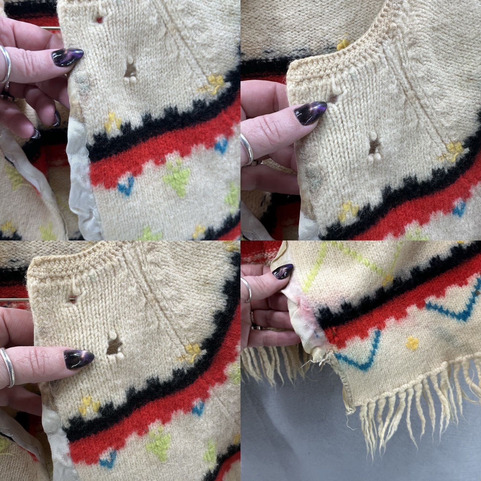 Lee VINTAGE Barbara Lee Wool Cape Shawl Poncho 1960s Cream Ivory Womens S/M Aztec Casual Size ONE SIZE - 8 Thumbnail