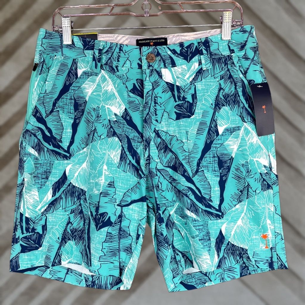 Vintage Margaritaville Mens Shorts Turquoise UPF 30+ Quick Dry 4 Way Stretch Bermuda (S) 30" Regular 7in Inseam Pockets Blue Floral Casual Beach Adult Mens Size US 30 / EU 46 - 1 Thumbnail
