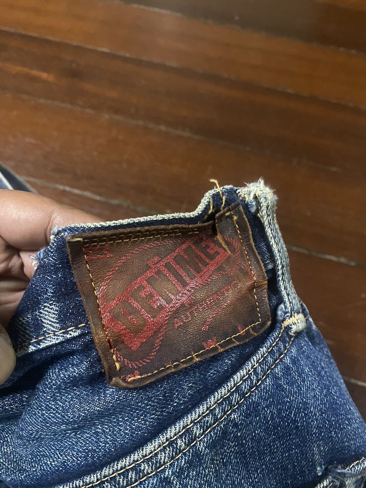Denime Vintage 90s DENIME Japan Selvedge Distressed patch leather Size US 34 / EU 50 - 21 Thumbnail
