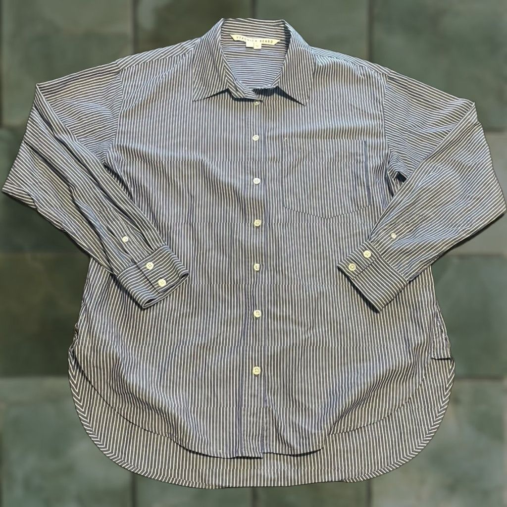 Veronica Beard VINTAGE Veronica Beard Women's Shirt Long Sleeve Casual Cotton Medium Blue White Pinstripes Spring Summer Women's Size M / US 6-8 / IT 42-44 - 1 Thumbnail