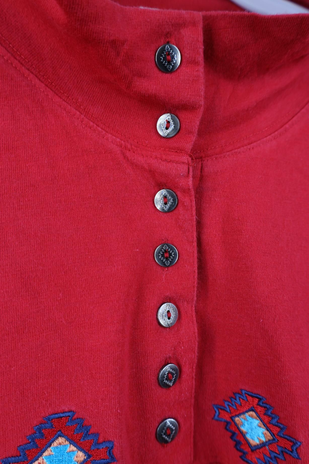 Vintage Vintage 90s Rockabilly Cowgirl Henley T-Shirt Red Cotton Size M / US 6-8 / IT 42-44 - 4 Thumbnail