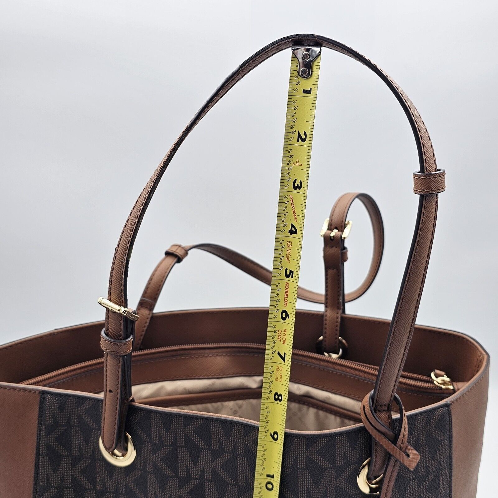 Michael Kors Michael Kors Walsh MK Logo Handbag Tote Purse Brown Tan Gold Size ONE SIZE - 10 Thumbnail