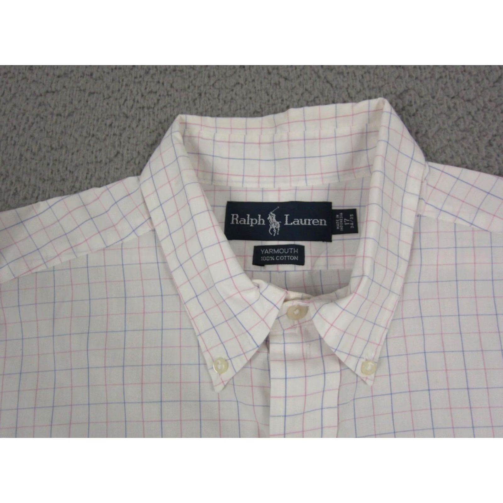 Ralph Lauren Ralph Lauren Shirt Adult 17 Button-Down Check Cotton Long Sleeve White Pink Blue Pony Mens 90s Vintage Size US XL / EU 56 / 4 - 6 Thumbnail