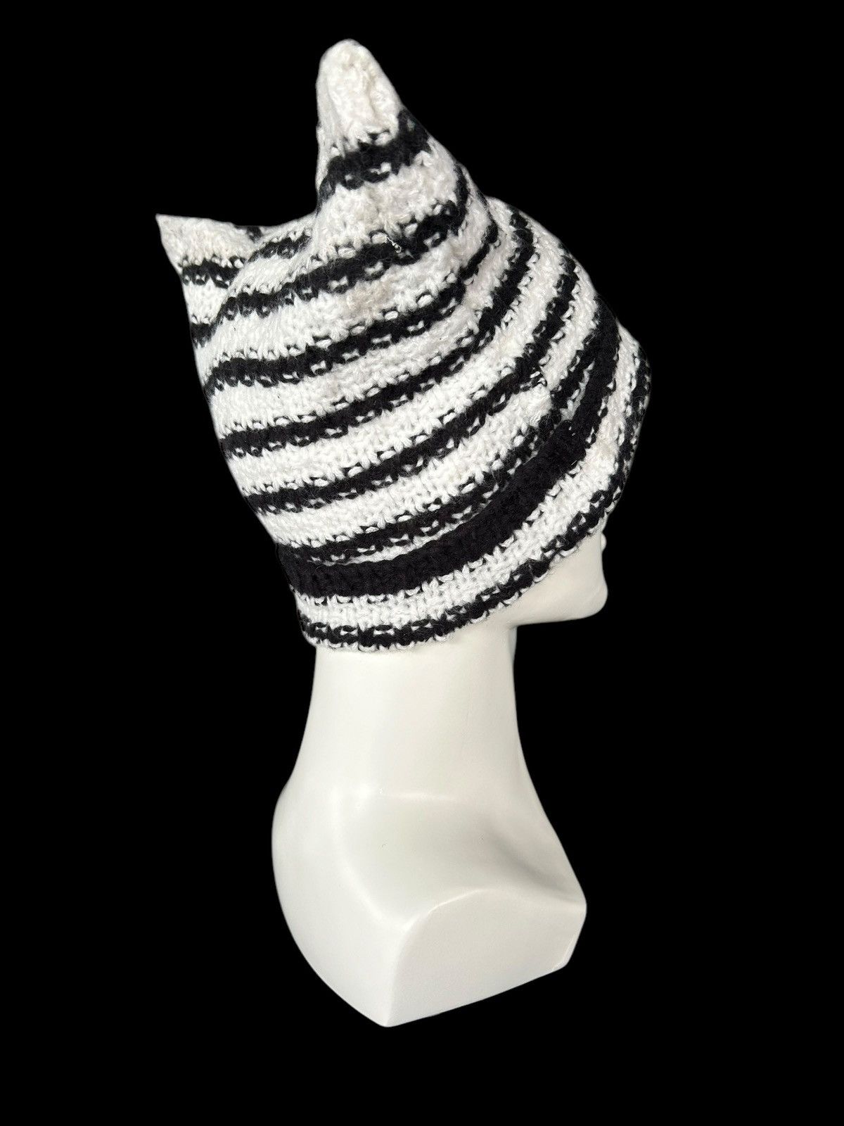 Japanese Brand × Kapital × Vintage Devil Horn Stripe Crochet Knitted handmade Beanie Hats Rare☠️ Size ONE SIZE - 7 Thumbnail