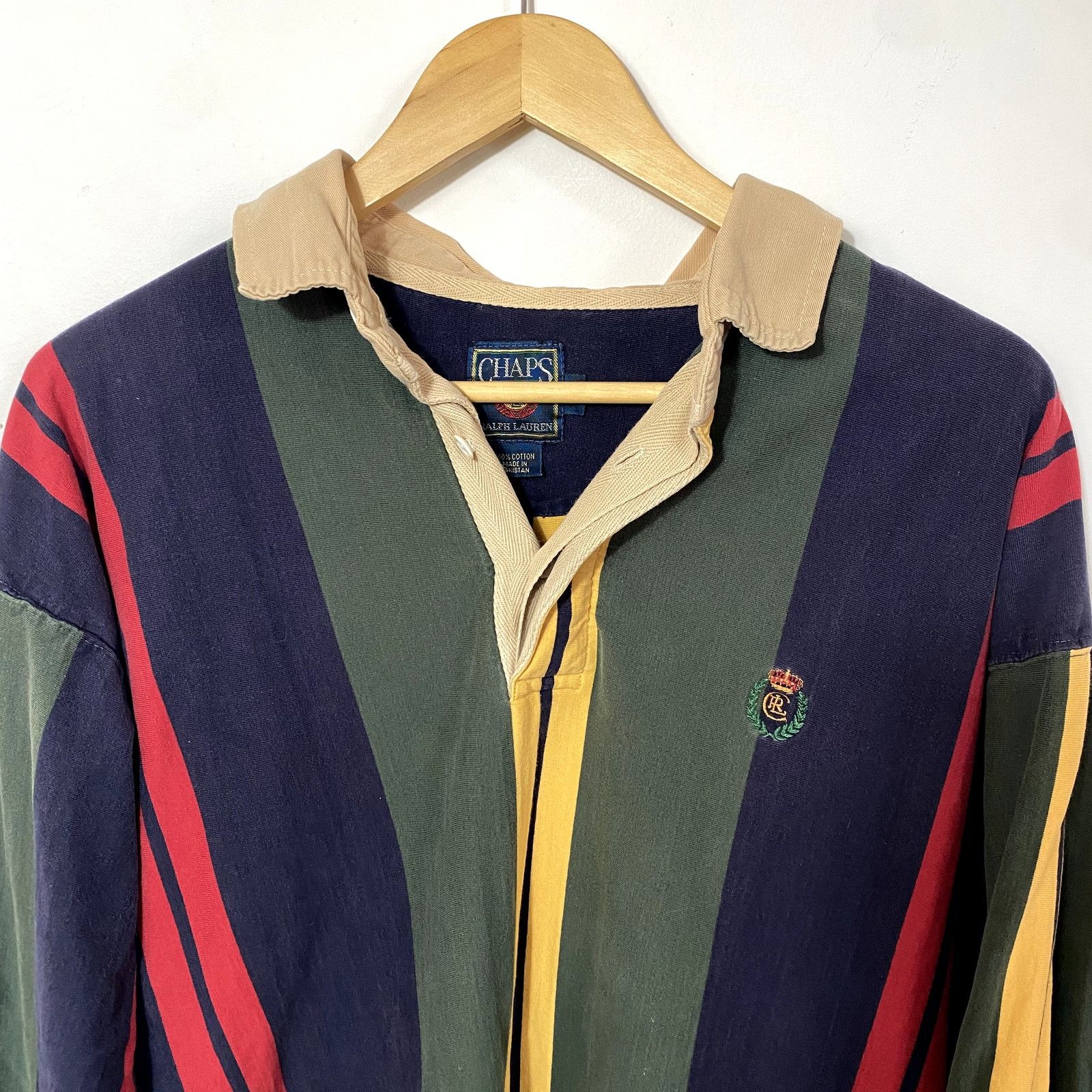 Chaps × Chaps Ralph Lauren × Vintage Vintage 90s Chaps Ralph Lauren Striped Long Sleeve Polo Size US L / EU 52-54 / 3 - 2 Thumbnail