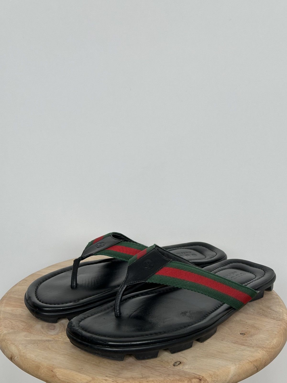 Gucci Gucci Black Leather Web Trimm Stripe Sandals interlocking Size US 10 / IT 40 - 1 Thumbnail