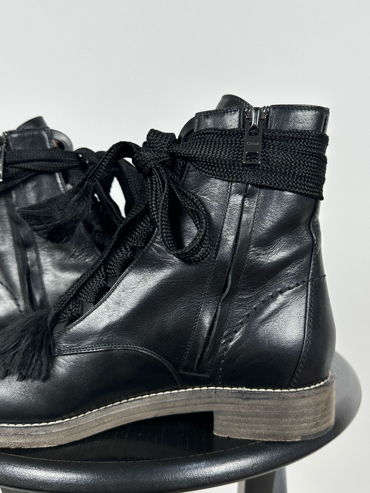 Chloe Chloe Harper Black Leather Combat Lace Up Ankle Boots Size US 6 / IT 36 - 19 Thumbnail