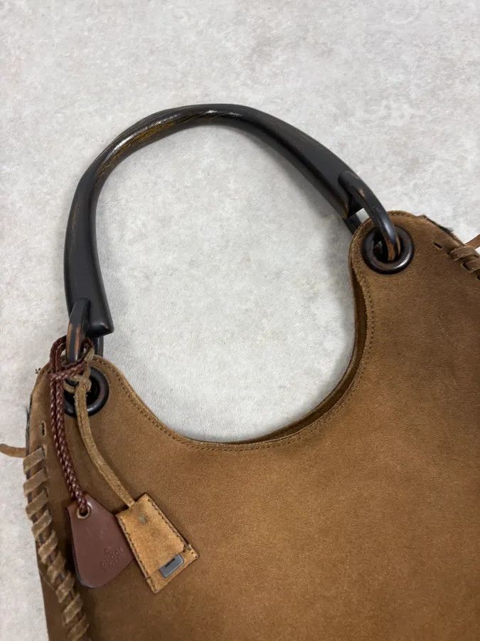 Gucci 2000s Gucci Brown Gradient Suede Leather Handle Bag Size ONE SIZE - 5 Thumbnail
