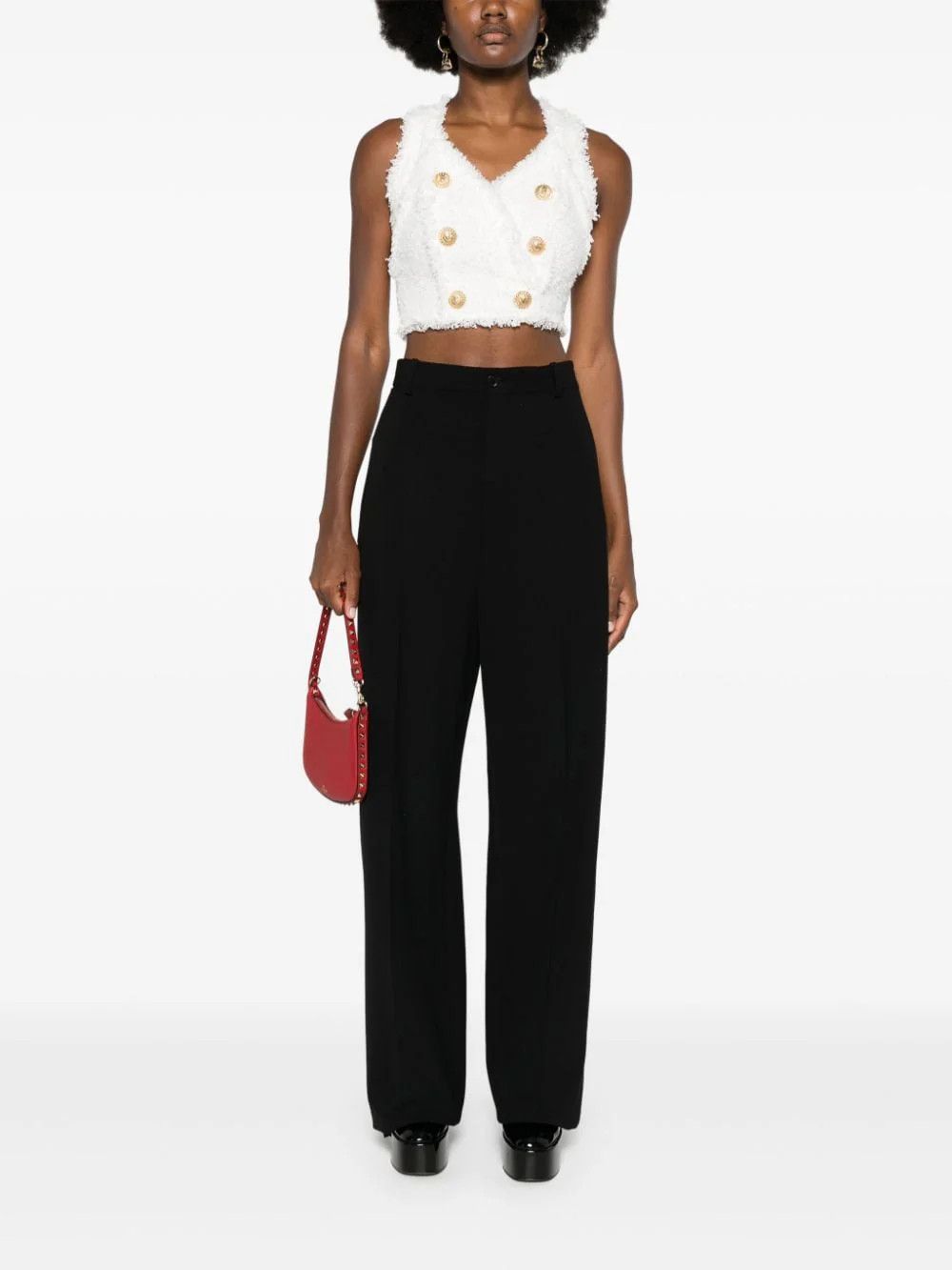 Balmain o1s1wg110725 Tweed Sleeveless Cropped Top in White Size M / US 6-8 / IT 42-44 - 2 Thumbnail