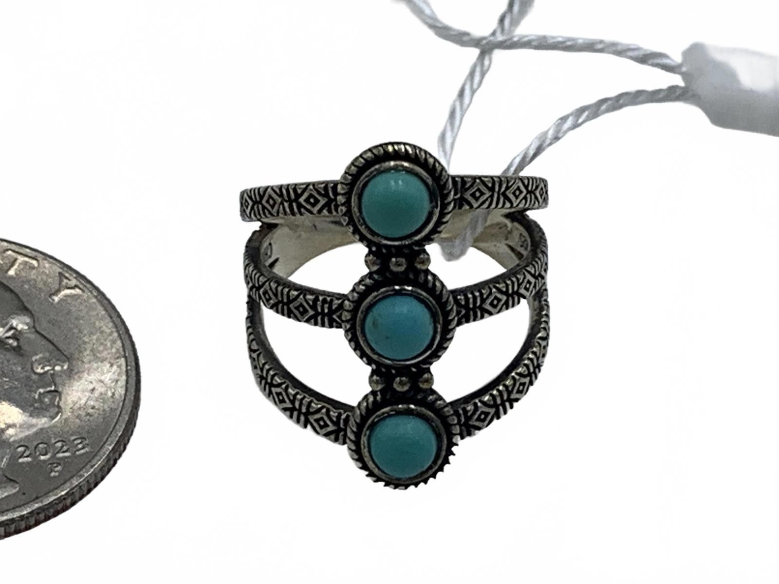 Other Felicia Design FD Sterling Silver Turquoise Engraved Ring Size ONE SIZE - 4 Thumbnail