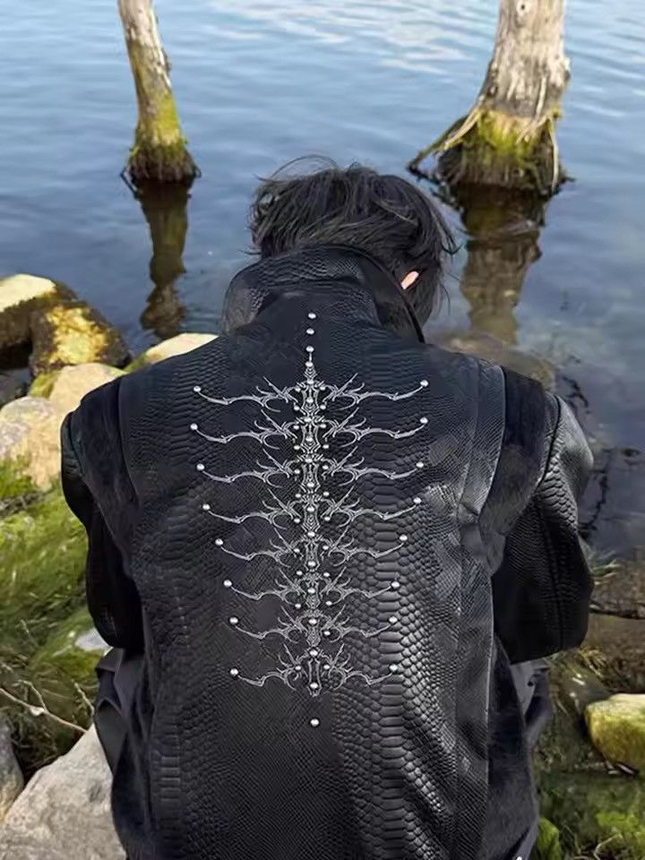 Japanese Brand Texture PU Leather Gothic Jacket – Embossed Snake Motif Size US L / EU 52-54 / 3 - 3 Thumbnail