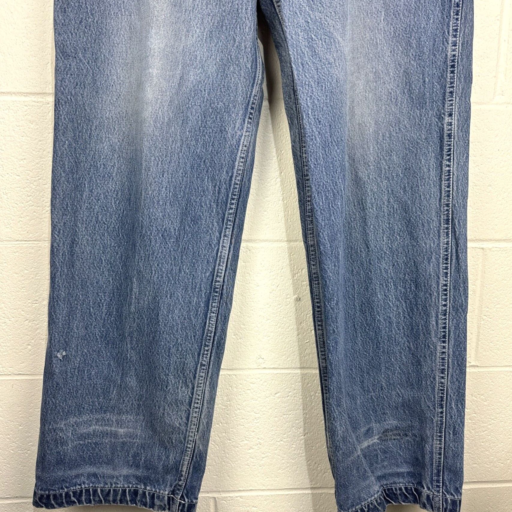 Vintage VINTAGE Cross Colours Crescent Green Wood Wide Leg Jeans 38x34 Medium Blue Denim 90s Mens Baggy Relaxed Hip Hop Logo 5-Pocket Distressed Jacket? Size US 38 / EU 54 - 7 Thumbnail