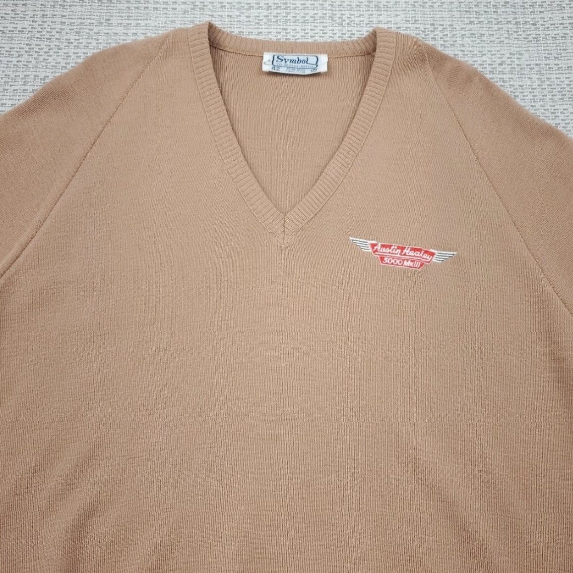 Vintage VTG Symbol Austin Healey MKIII Sweatshirt Mens 42 Long Sleeve Sweater Pullover Beige Wool Logo Crew Neck Vintage 80s 90s Classic Outdoor Designer Size US XL / EU 56 / 4 - 5 Thumbnail