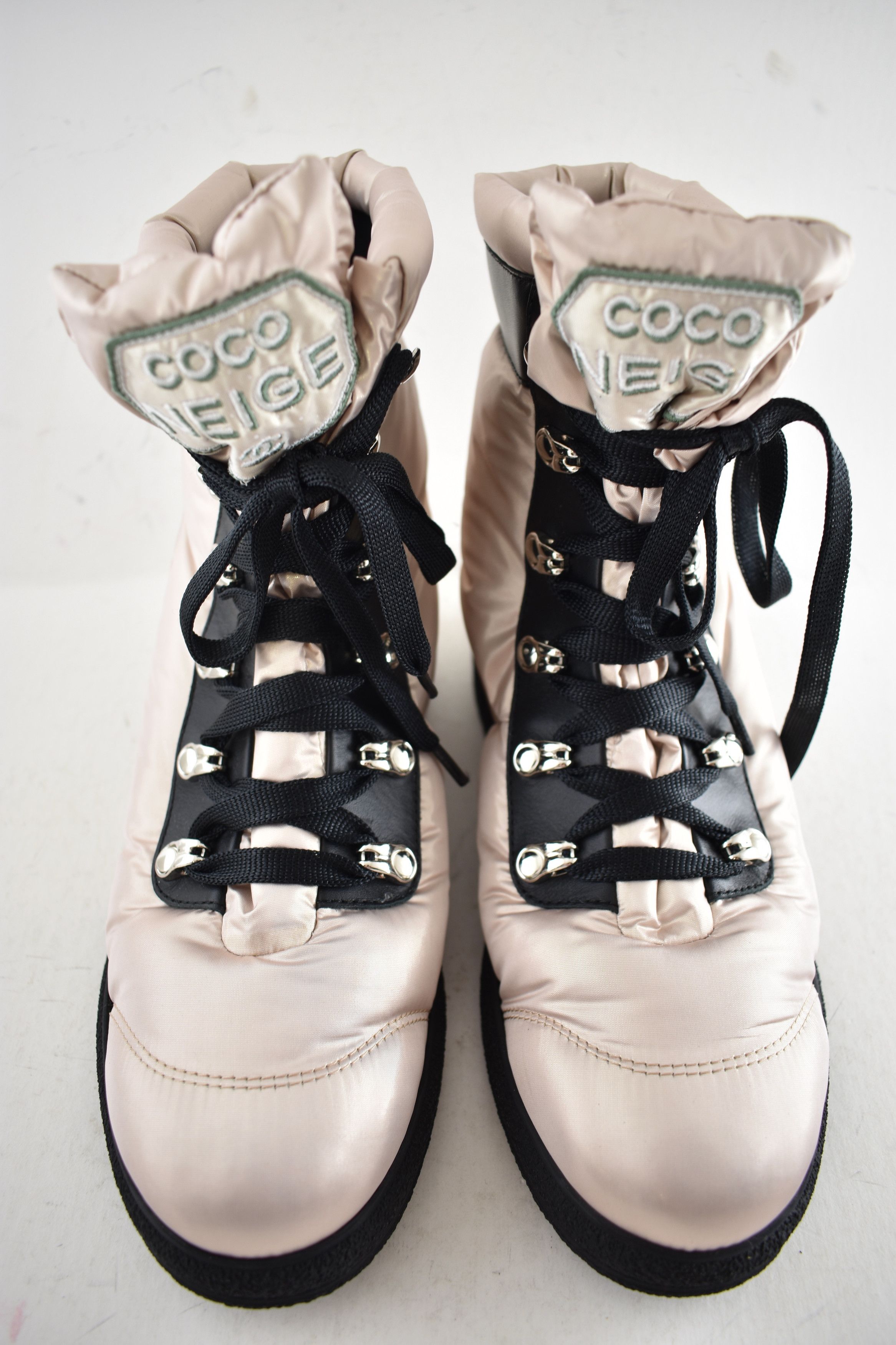 Chanel 18B Coco Neige Black Snow Winter Lace Up Tie Combat Boots 42 Size US 12 / IT 42 - 6 Thumbnail