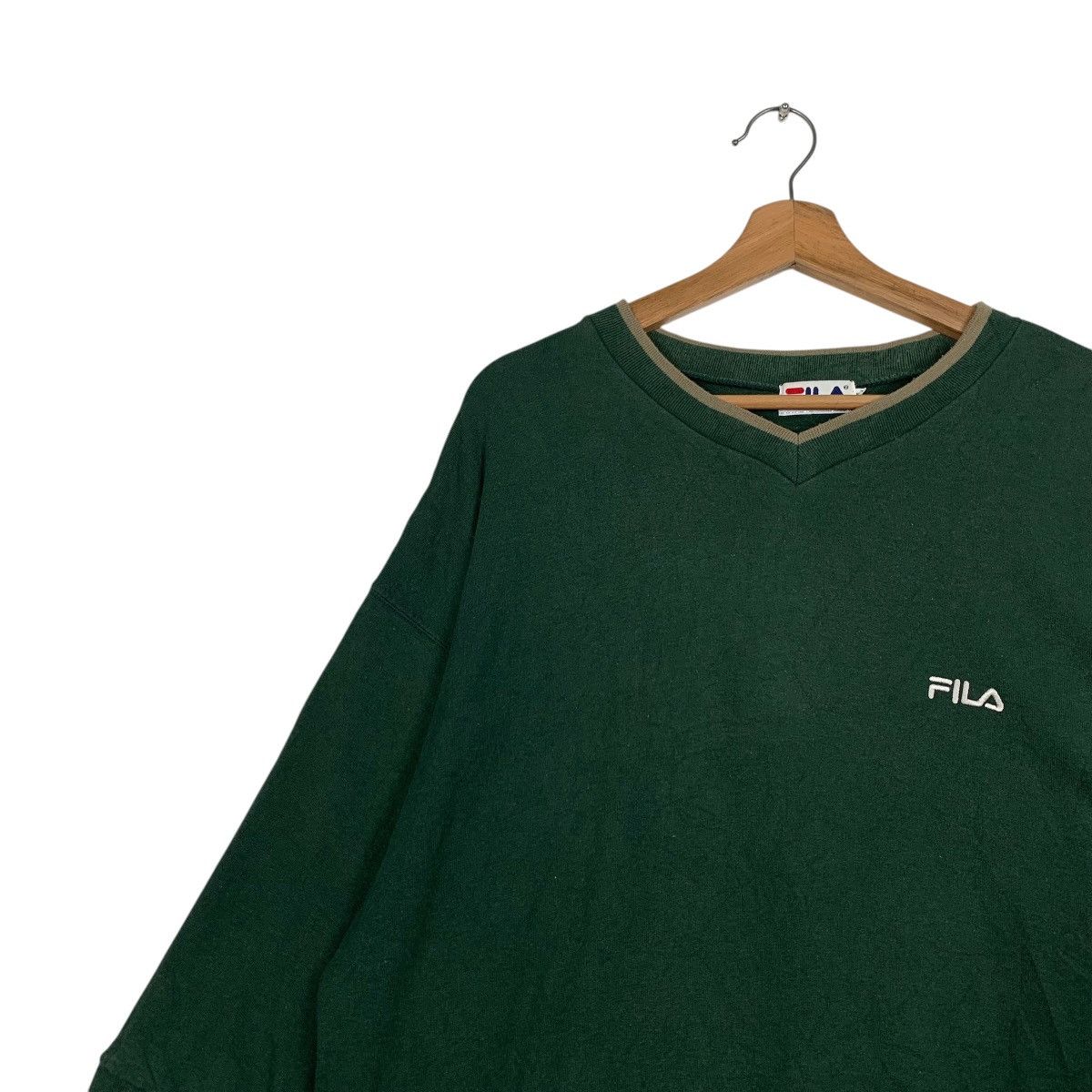 Fila 90’s FILA Short Sleeve Green V Neck Sweatshirt #2399-C107 Size US XL / EU 56 / 4 - 6 Thumbnail