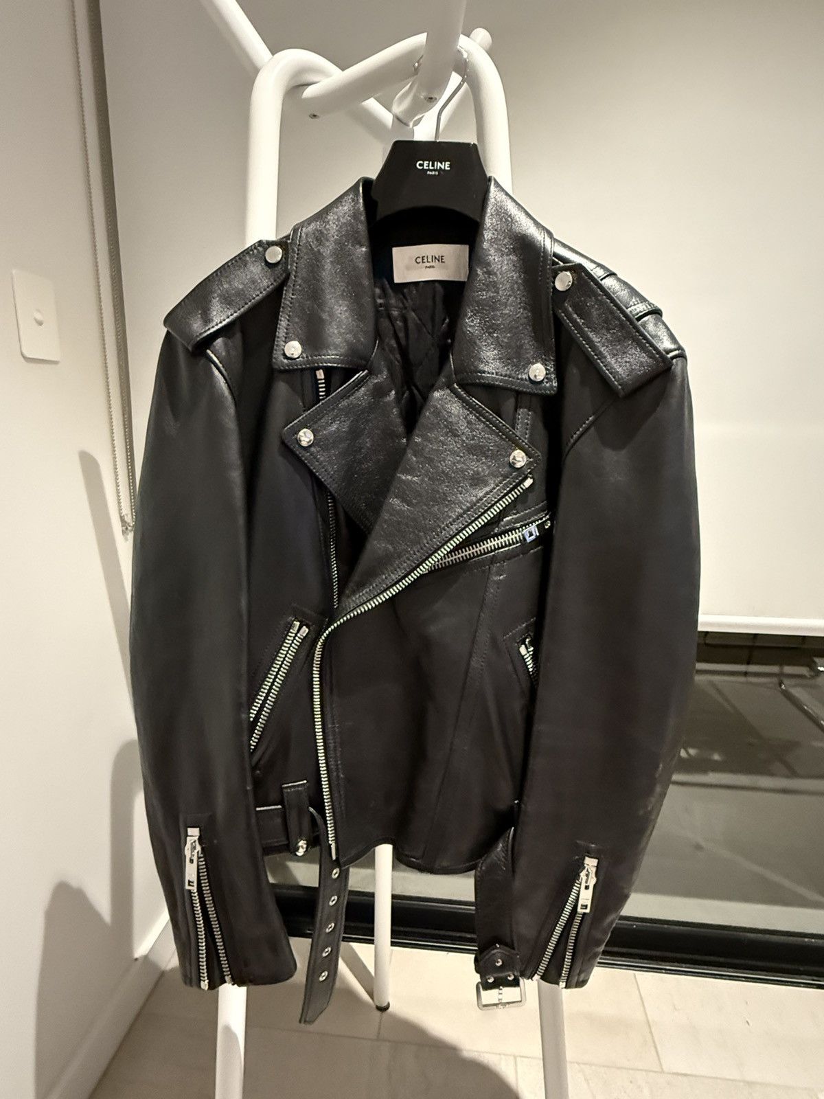 【CELINE】DOUBLE BIKER JACKET 48 Celine Biker Double Leather Jacket