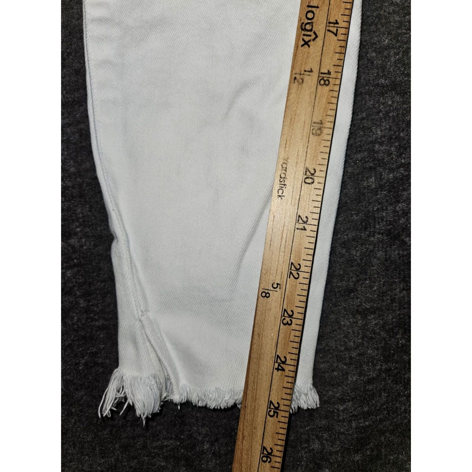 Vintage KanCan Jeans Juniors 7/27 White Skinny Ankle Fringe Slit Preppy City Denim Stretch Adjustable Inseam 25" Womens Size 28" / US 6 / IT 42 - 6 Thumbnail
