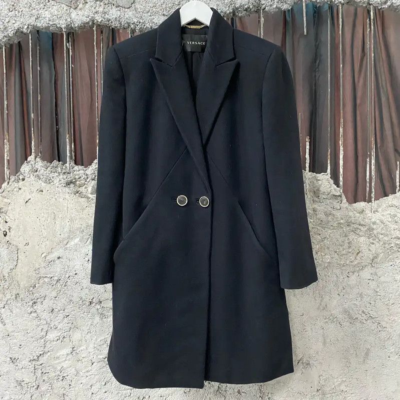 Versace Versace Black Wool Long Coat for Women 0089 Size ONE SIZE - 1 Thumbnail
