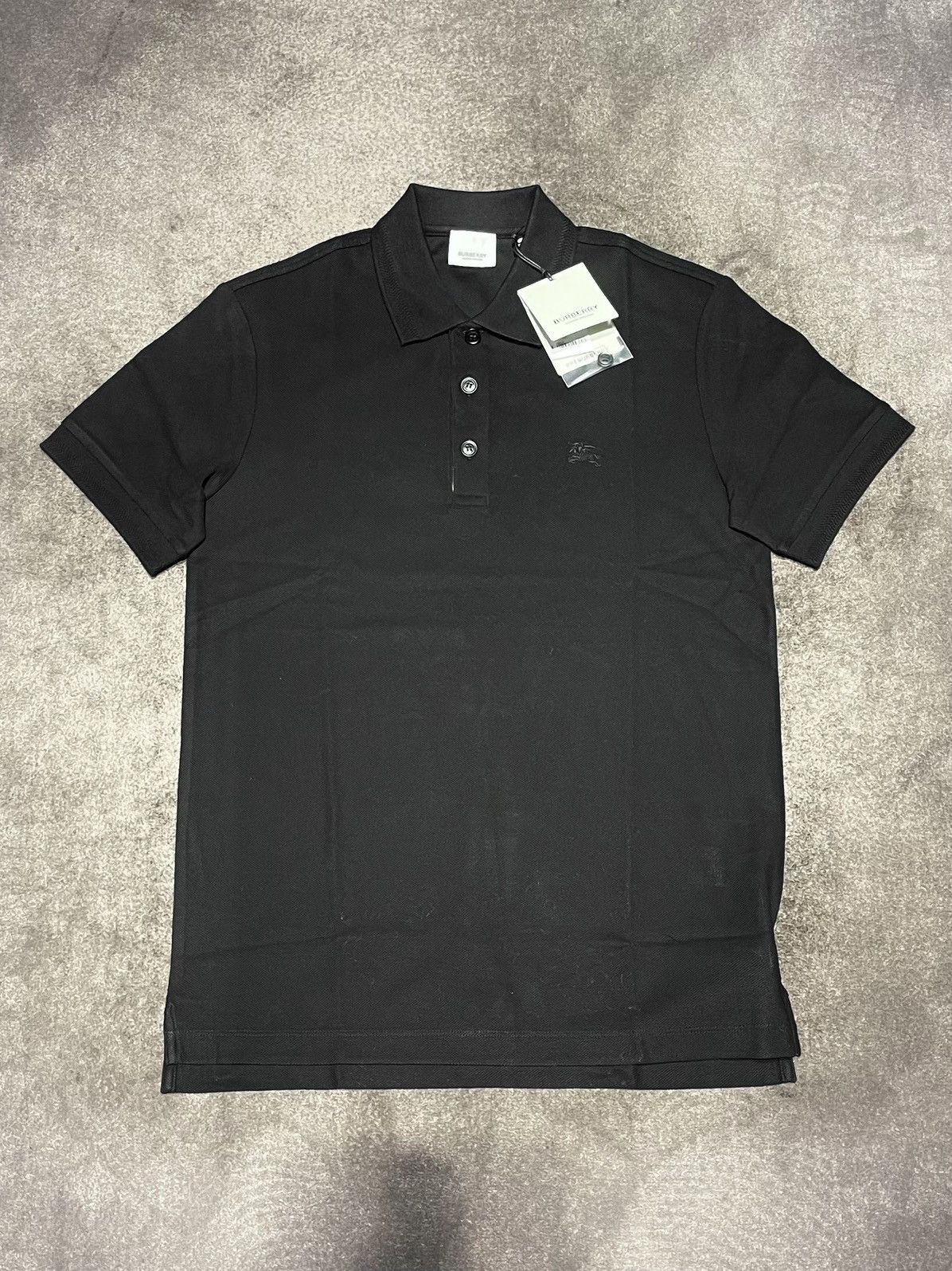 image of Burberry Classic Chest Logo Knitted Polo Shirt in Black, Men's (Size XS)