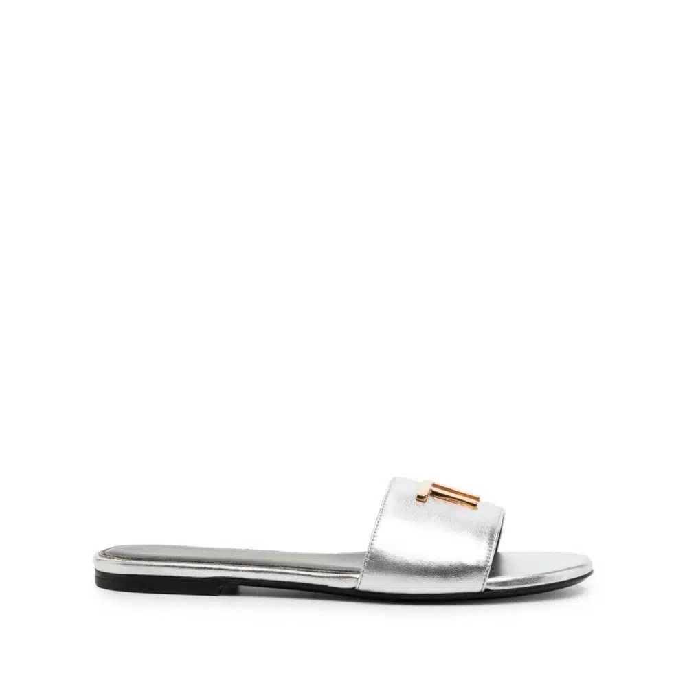Tom Ford o1loc1c0125 W3216 Flat TF Logo Plaque Slides in Silver Size US 7.5 / IT 37.5 - 1 Thumbnail