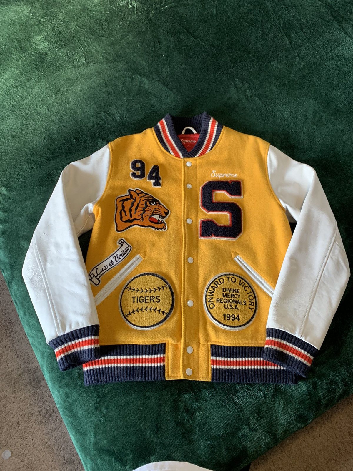 image of 2009 Supreme Yellow Tiger Varsity Jacket, Men's (Size Medium)