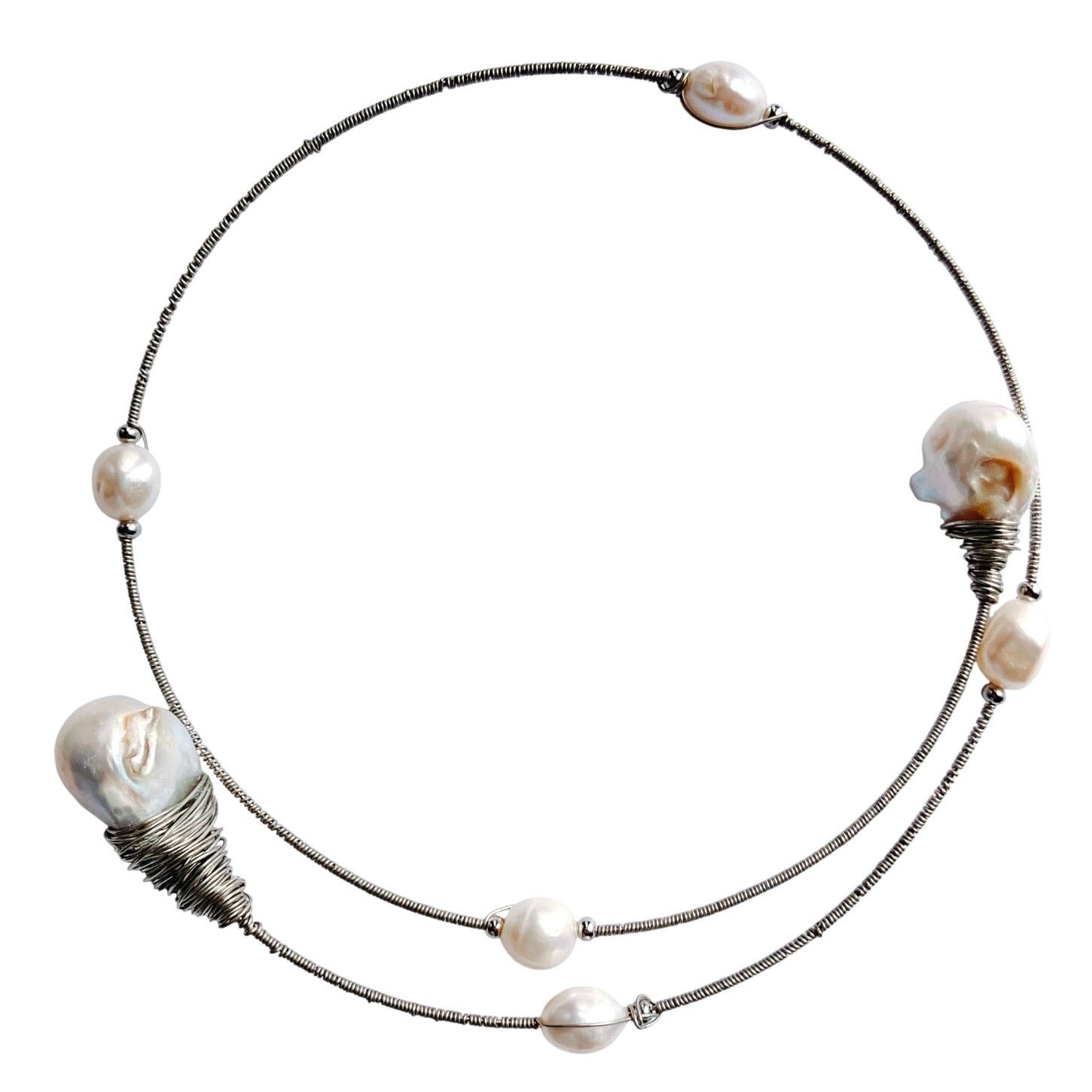 Vintage Genuine Baroque Pearl Collar Choker Necklace Wire Wrap Size ONE SIZE - 14 Thumbnail