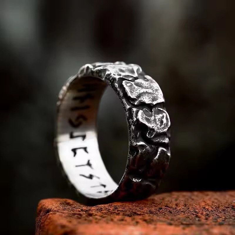 Japanese Brand Round Rock Ring Viking Rune ( siz3 7-13 ) Size ONE SIZE - 4 Thumbnail