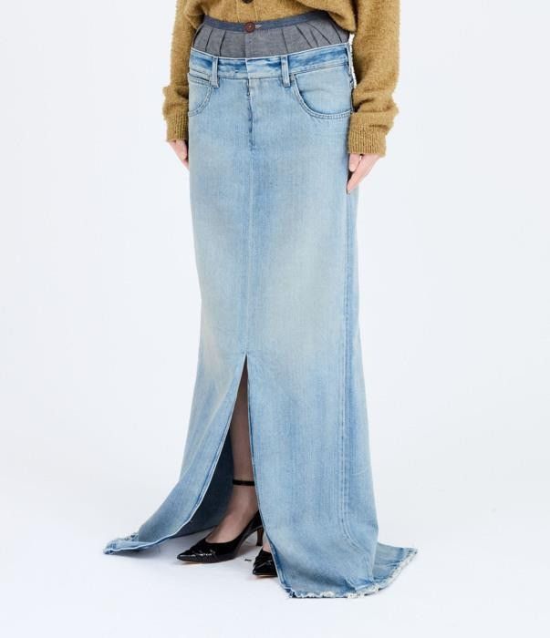 Maison Margiela o1bcso1str0526 Long Denim Skirt in Light Blue Size 28" / US 6 / IT 42 - 7 Thumbnail