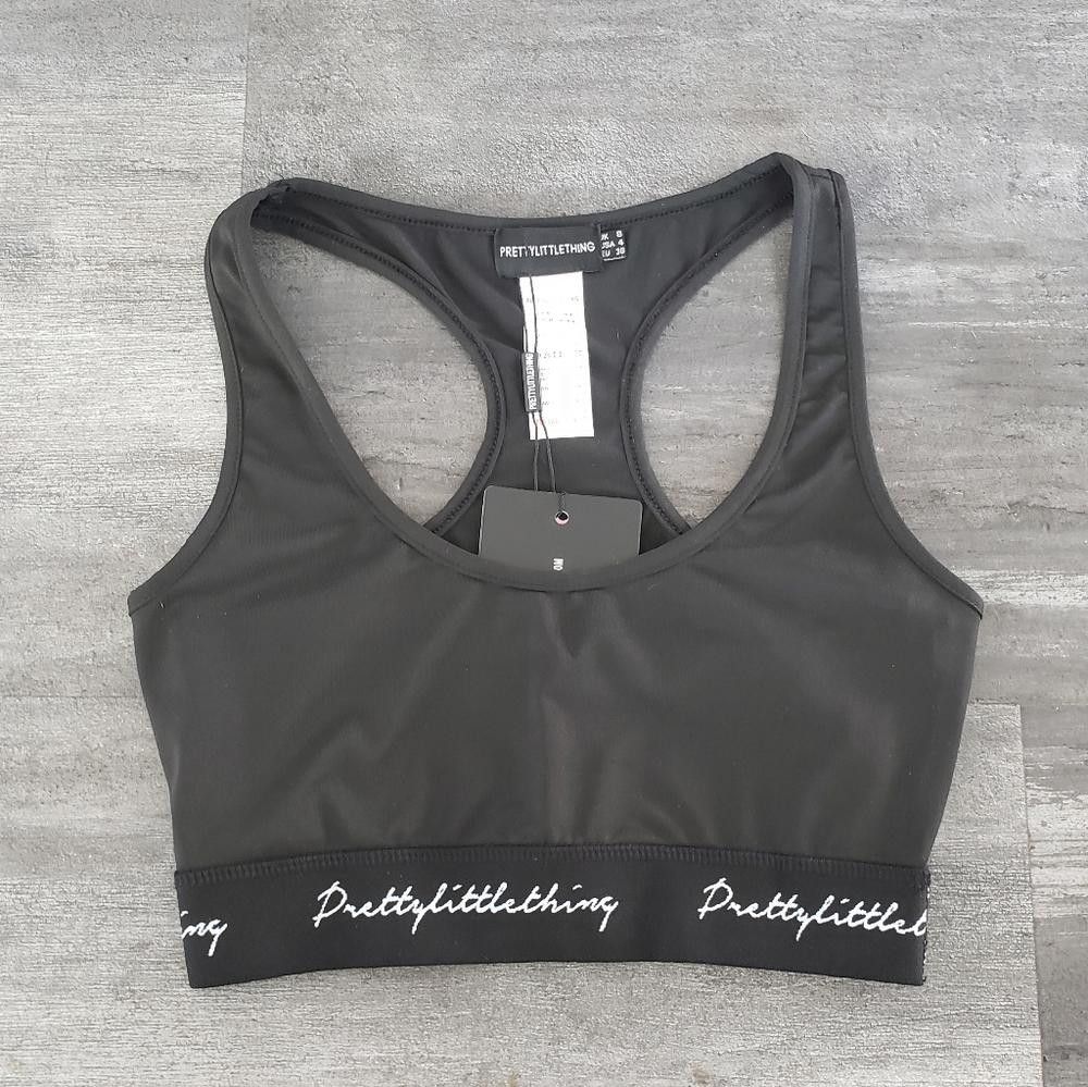 Designer Black White PrettyLittleThing Sport Bra Size ONE SIZE - 1 Thumbnail