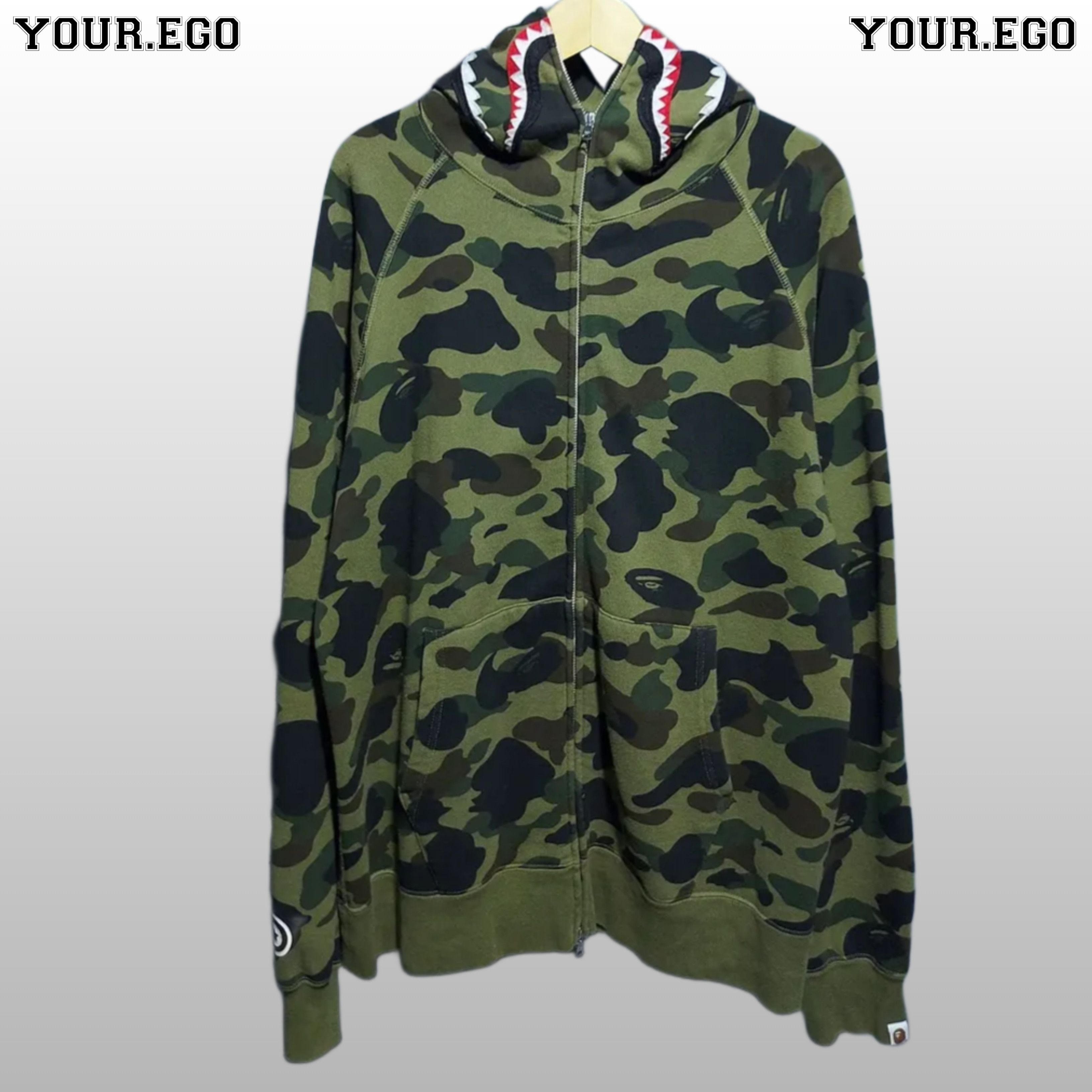 Bape Bape Green Camo 'Ponr' Shark Zip Hoodie | Grailed