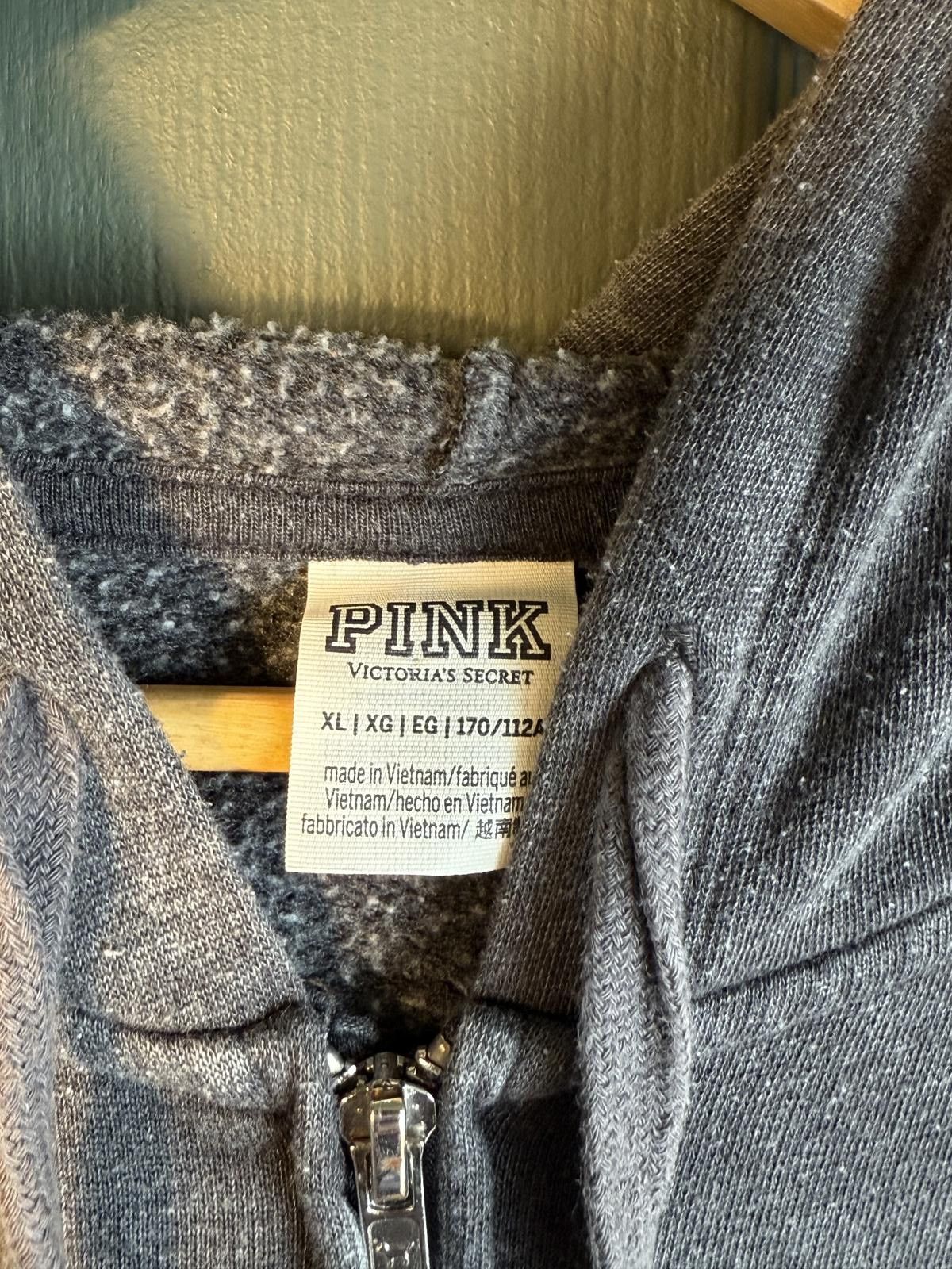 Other Victoria's Secret PINK Women's Gray Zip-Up Hoodie with Logo Size XL / US 12-14 / IT 48-50 - 2 Thumbnail