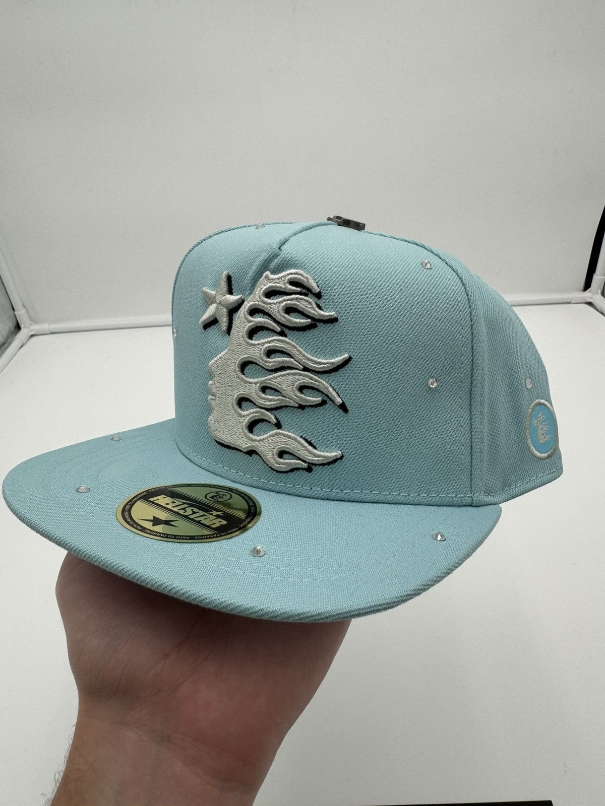 HELLSTAR HELLSTAR OG Logo Rhinestone Fitted Hat Baby Blue