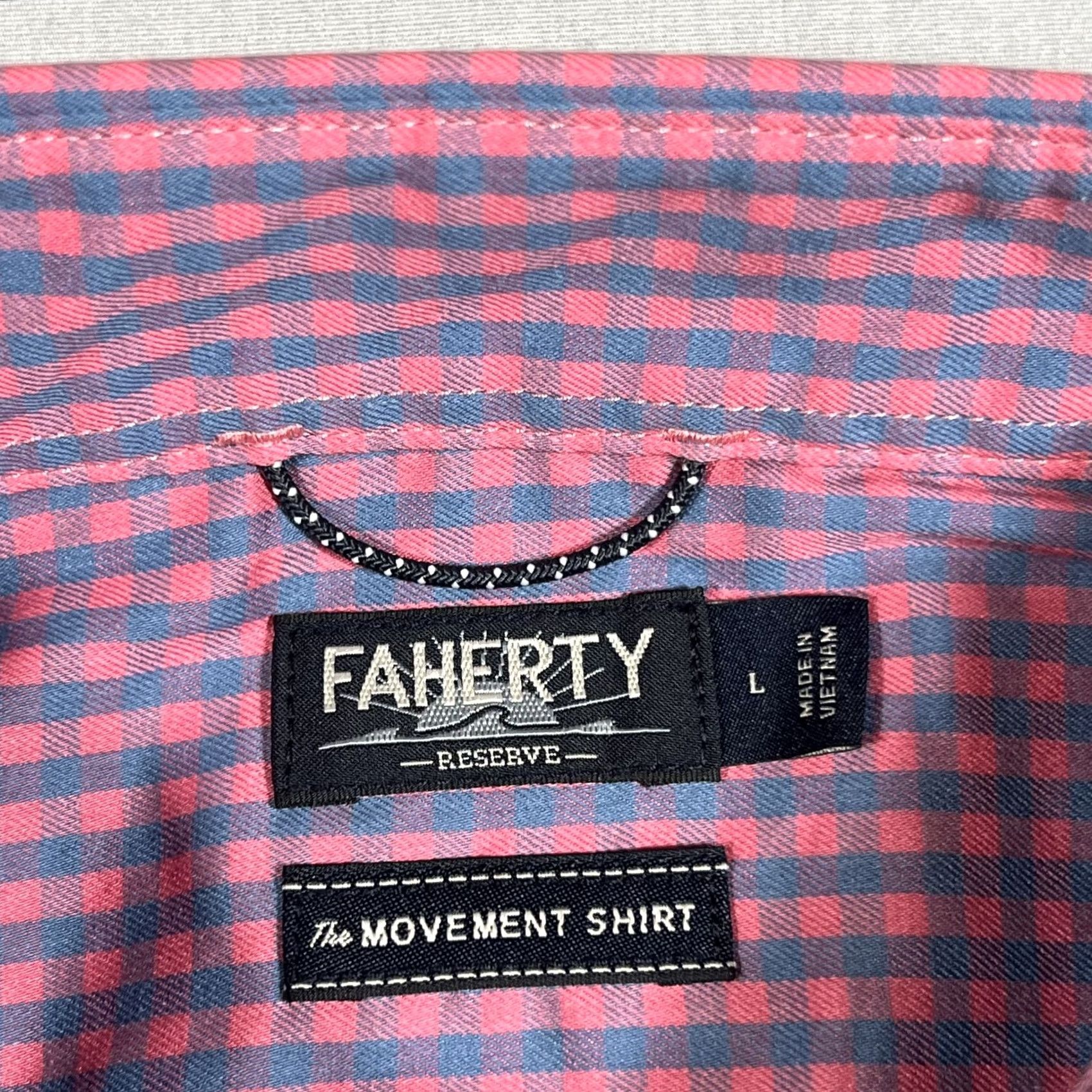 Faherty Faherty Mens L Pink Blue Gingham Check Button Up Long Sleeve Movement Shirt Size US L / EU 52-54 / 3 - 4 Thumbnail