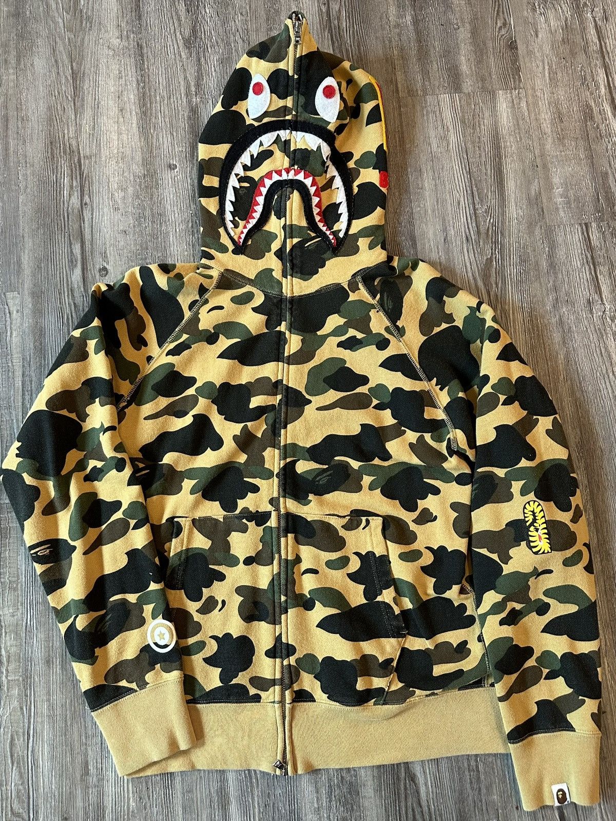 Bape yellow camo shark hoodie