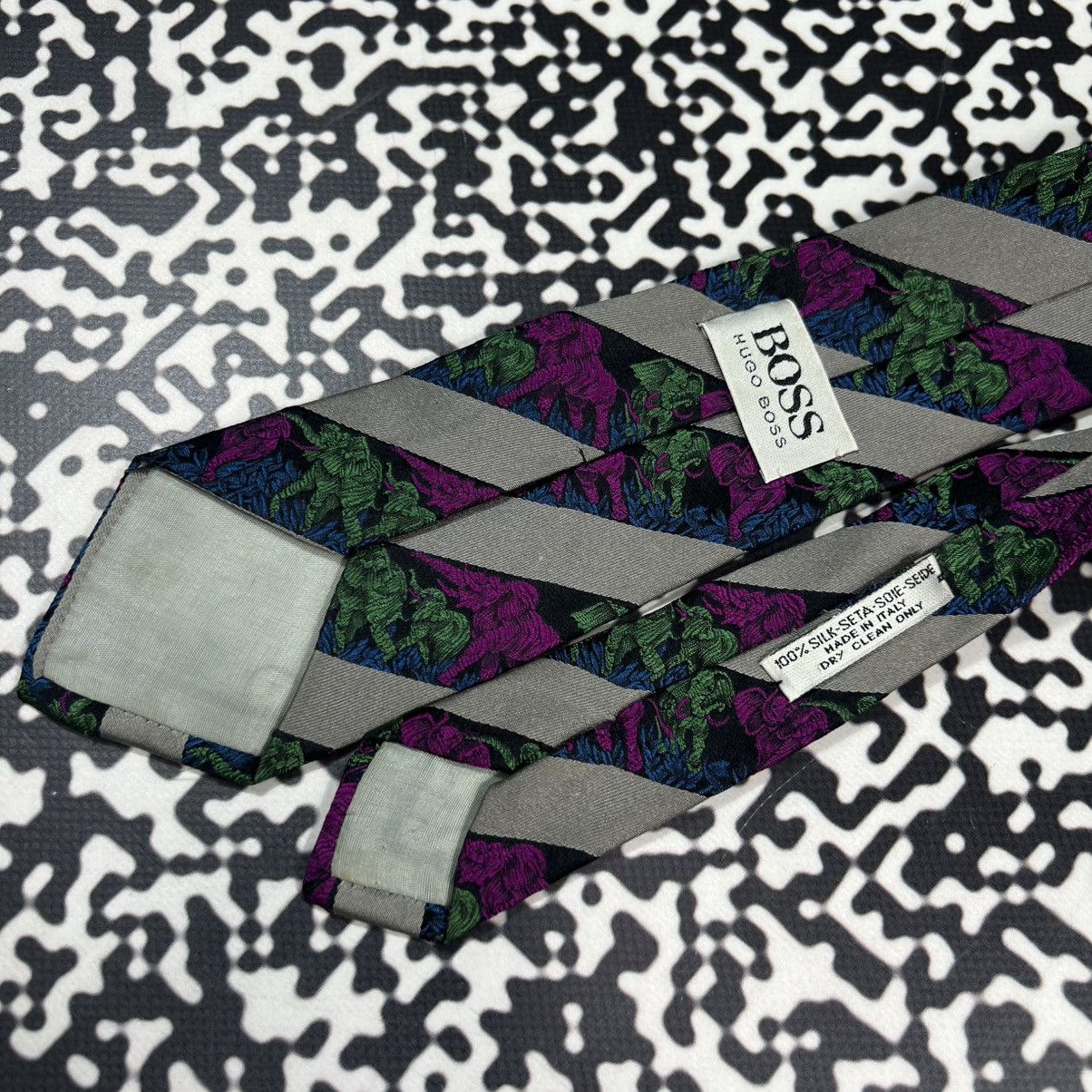 Hugo Boss Vintage 90s Hugo Boss Elephant Monogram Retro Silk Tie Size ONE SIZE - 8 Thumbnail