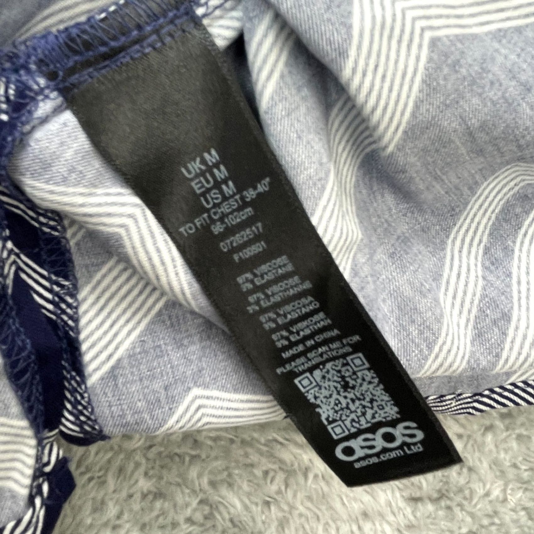 Asos ASOS Mens Medium Blue Zig Zag Chevron Print Stretch Button Up Shirt Size US M / EU 48-50 / 2 - 4 Thumbnail