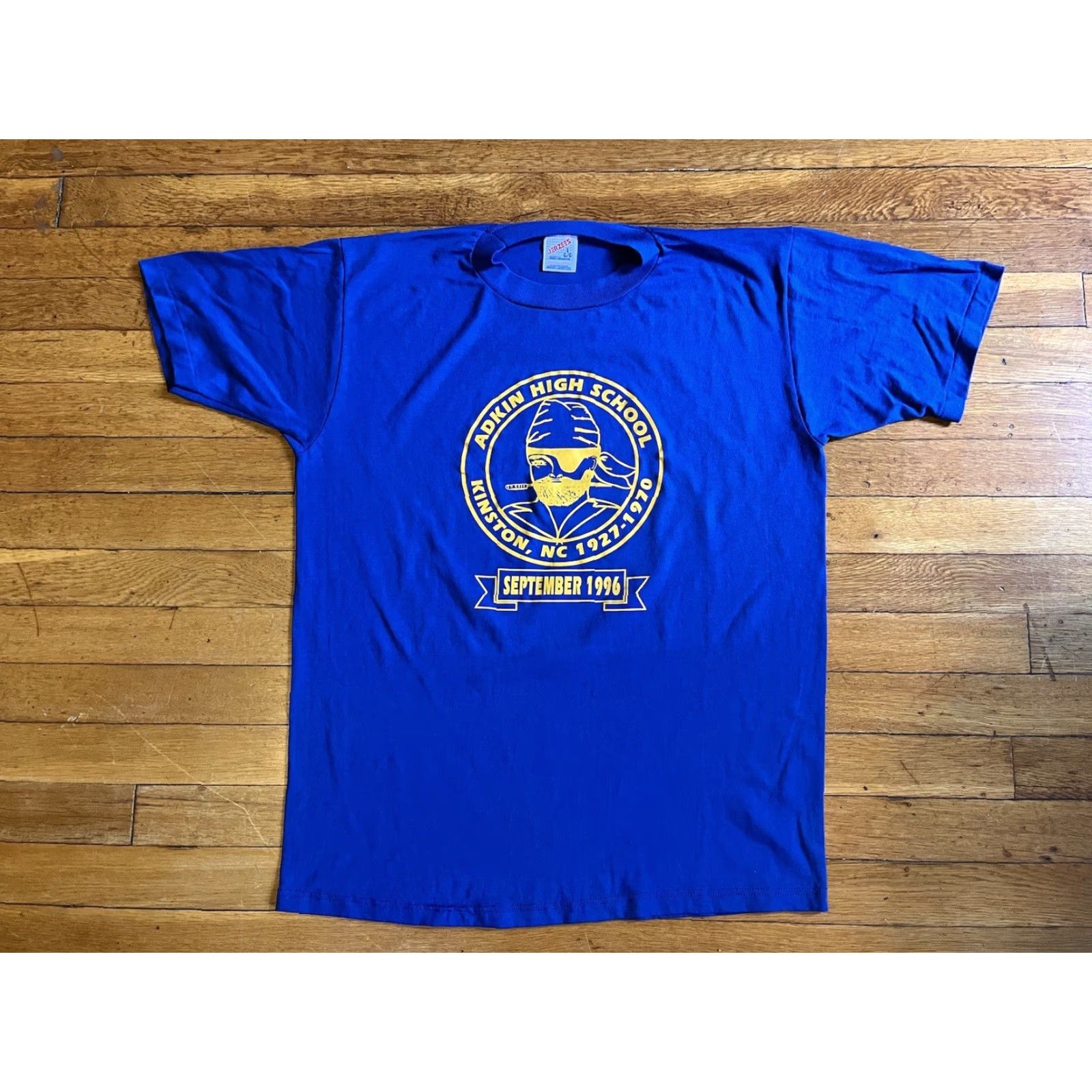Jerzees VINTAGE Jerzees Adkin High School North Carolina Shirt Men’s Large Blue Short Sleeve Crew Neck Graphic Print 90s Retro Logo Size US L / EU 52-54 / 3 - 2 Thumbnail
