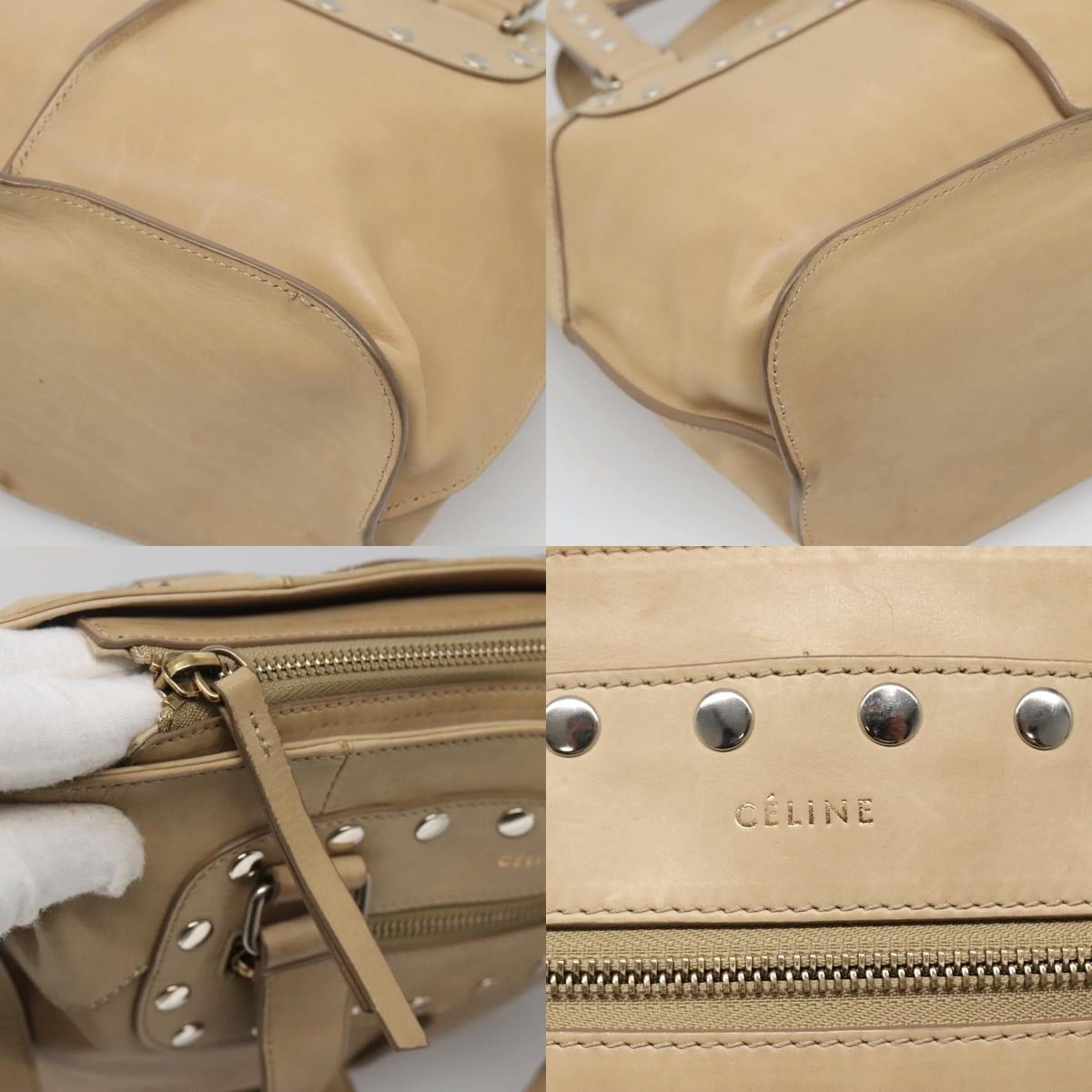 Celine CELINE Hand Bag Leather Beige Silver Size ONE SIZE - 11 Thumbnail