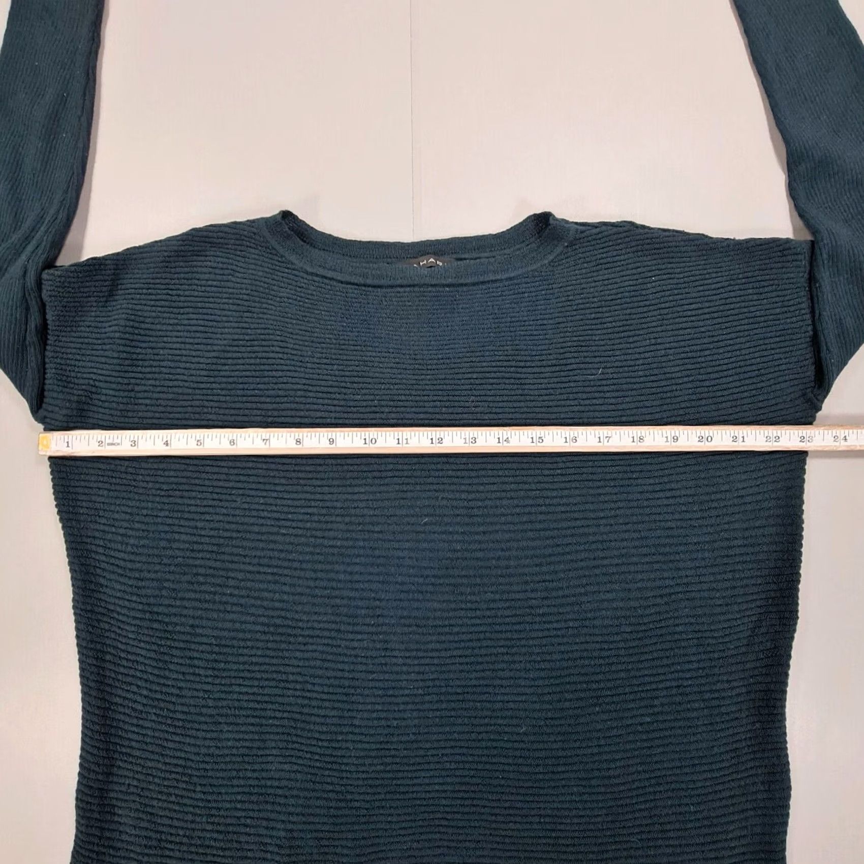 Vintage Tahari Womens Jumper Green Large Merino Wool Knit Pullover Long Sleeve Boat Neck Casual Womens Luxury City Designer" Size L / US 10 / IT 46 - 5 Thumbnail
