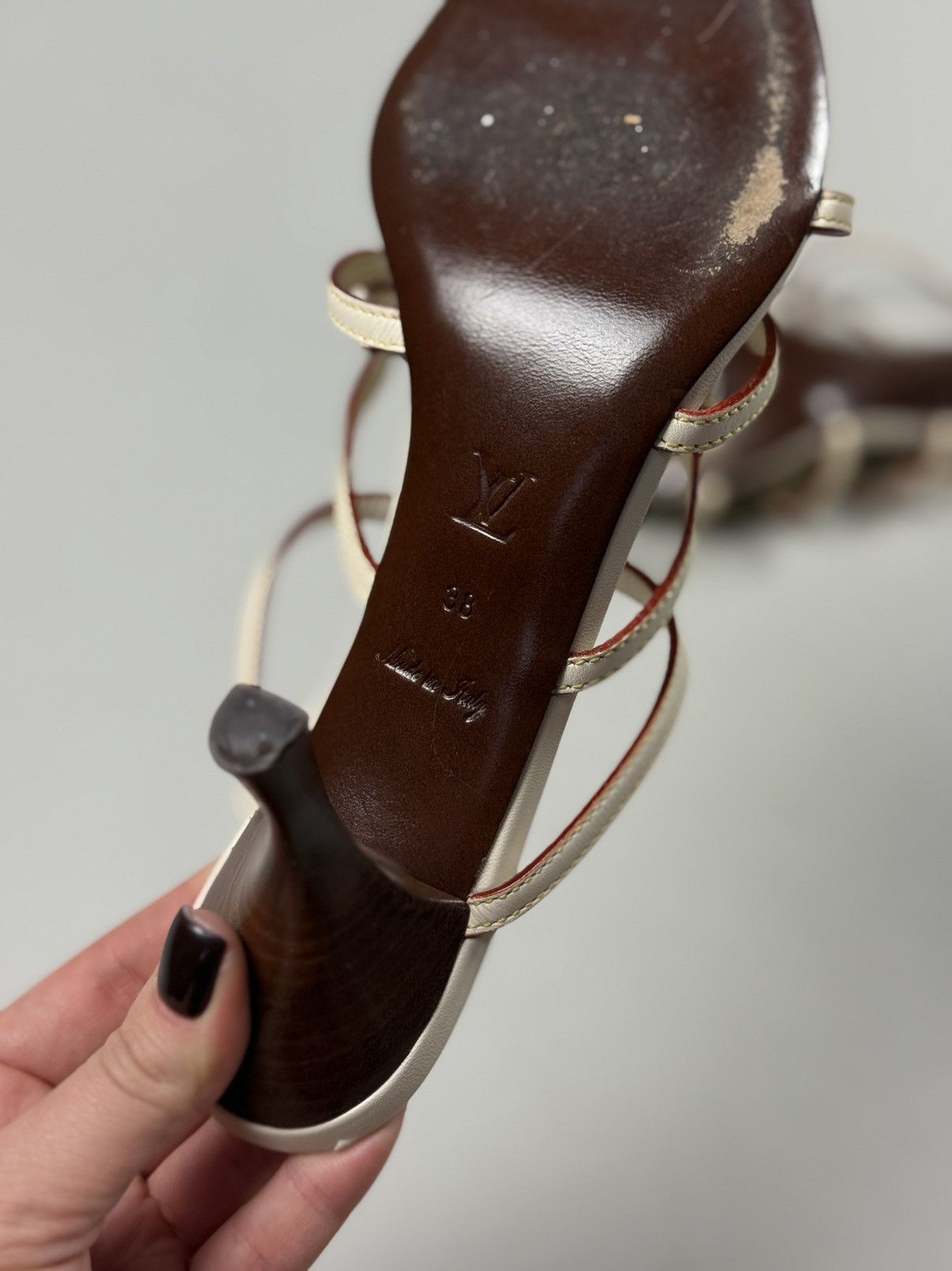 Louis Vuitton Louis Vuitton Cream Leather VTG Ankle Strap Heels Sandals Size US 8 / IT 38 - 18 Thumbnail