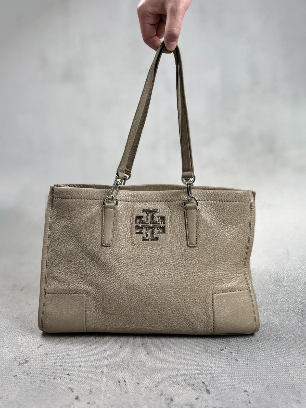 Tory Burch Tory Burch Pebbled Leather Tote Shoulder Bag Beige Large 00s Size ONE SIZE - 1 Thumbnail