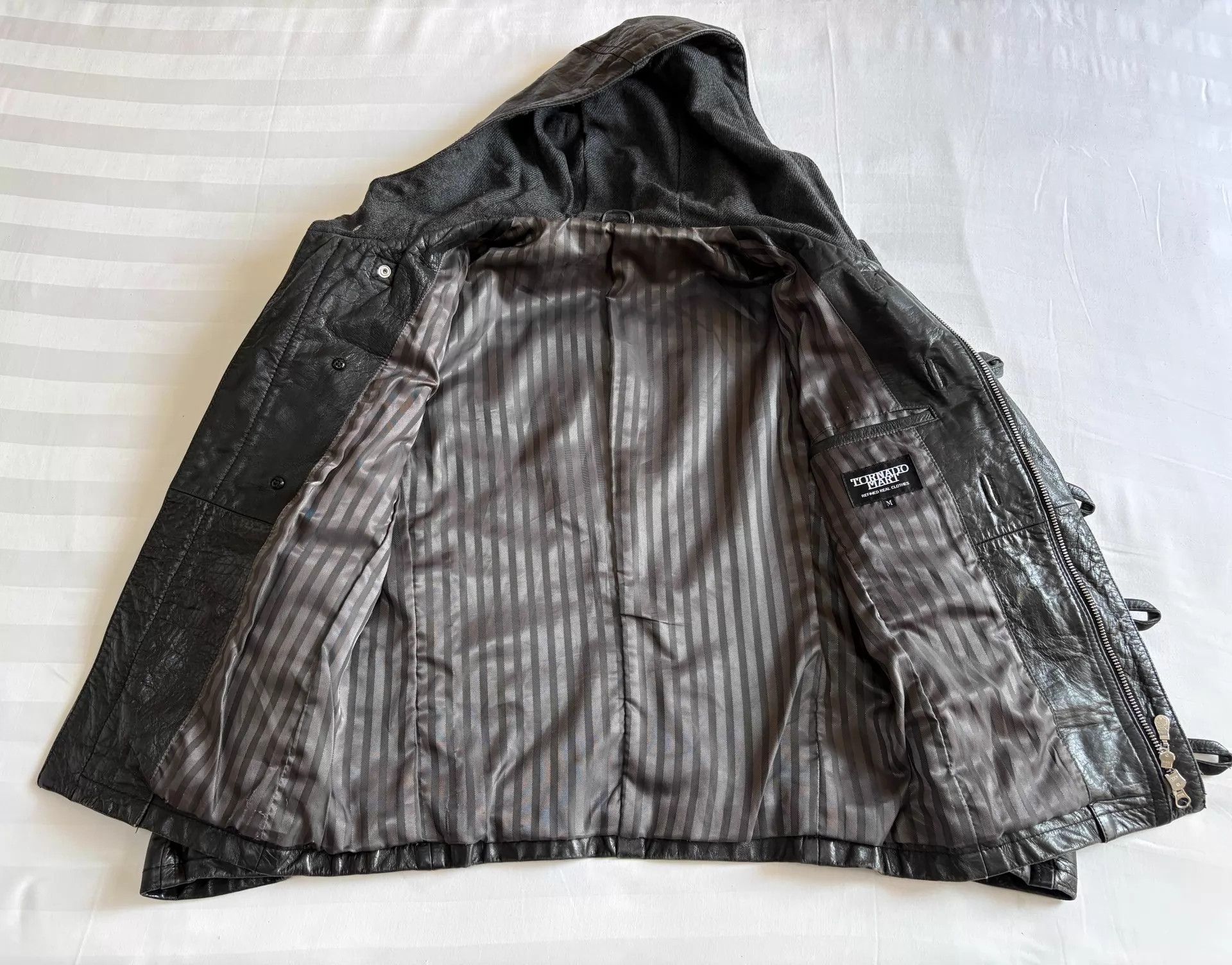 Tornado Mart Tornado Mart Vtg Hooded Leather Jacket Dbl Zip Strap 62/48 Size US M / EU 48-50 / 2 - 3 Thumbnail