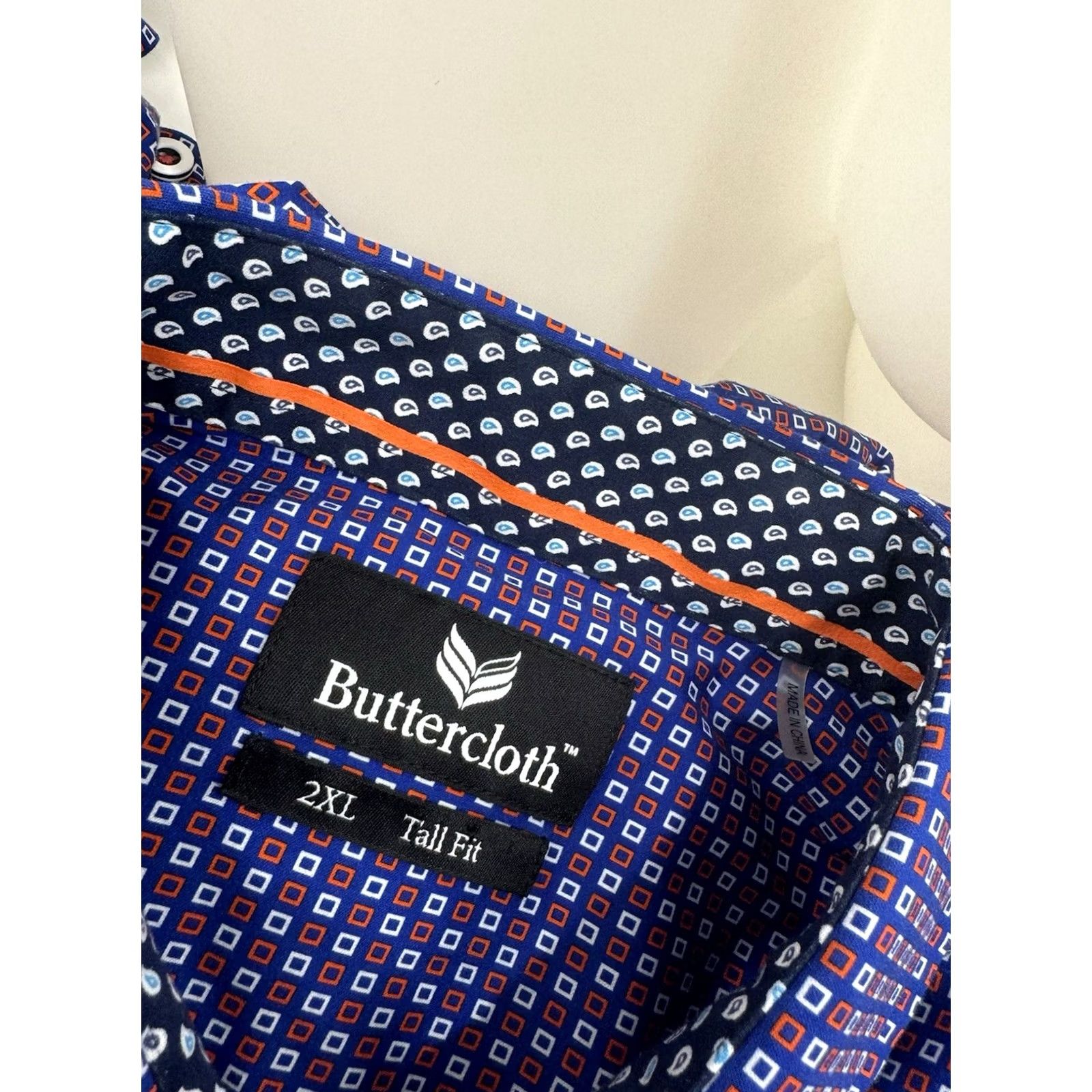 Buttero BUTTER CLOTH Geometric Shirt 2XL TALL Blue / Red / White Mens Size US XXL / EU 58 / 5 - 5 Thumbnail