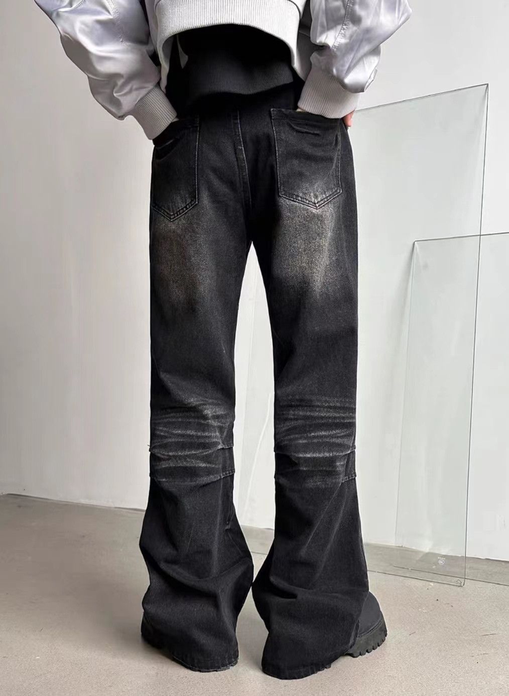 Japanese Brand × Jean Street vintage washed black cracked wide leg jeans Size US 32 / EU 48 - 3 Thumbnail